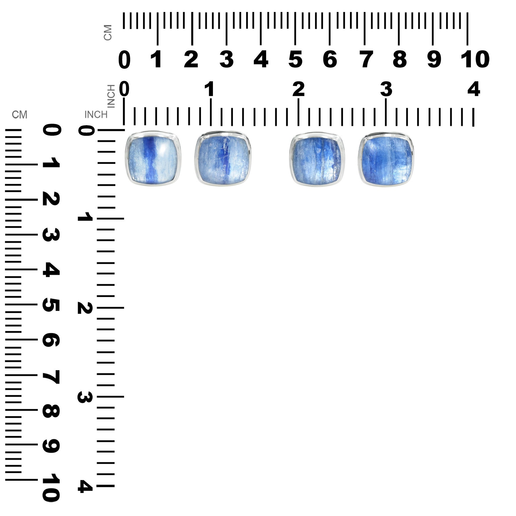 Cufflinks displayed next to a measurement chart showing height and width in centimeters and inches. 