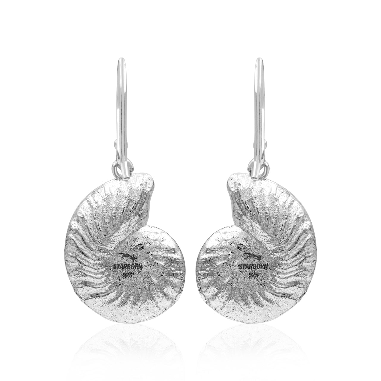 Starborn Nautilus Ammonite with Kyanite Inlay Earring in Sterling Silver - Large