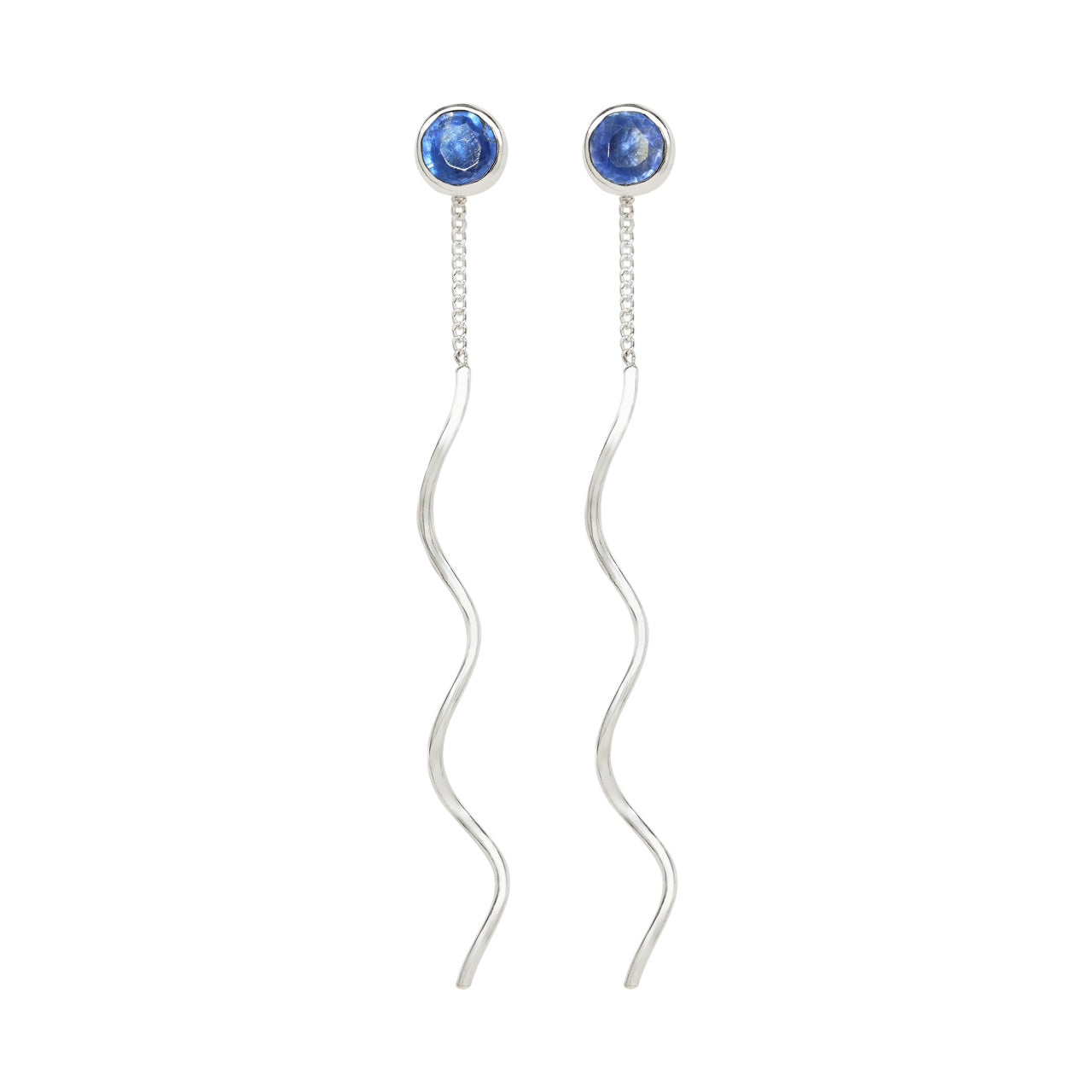 Starborn Faceted Kyanite Stud Earrings with Flowing Curled Wire Drop in Sterling Silver