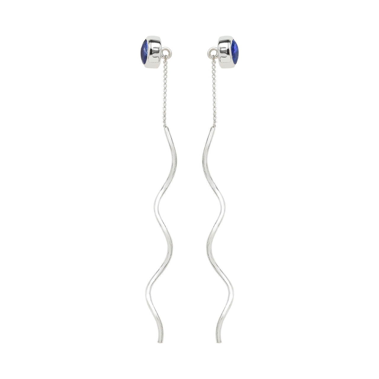 Starborn Faceted Kyanite Stud Earrings with Flowing Curled Wire Drop in Sterling Silver