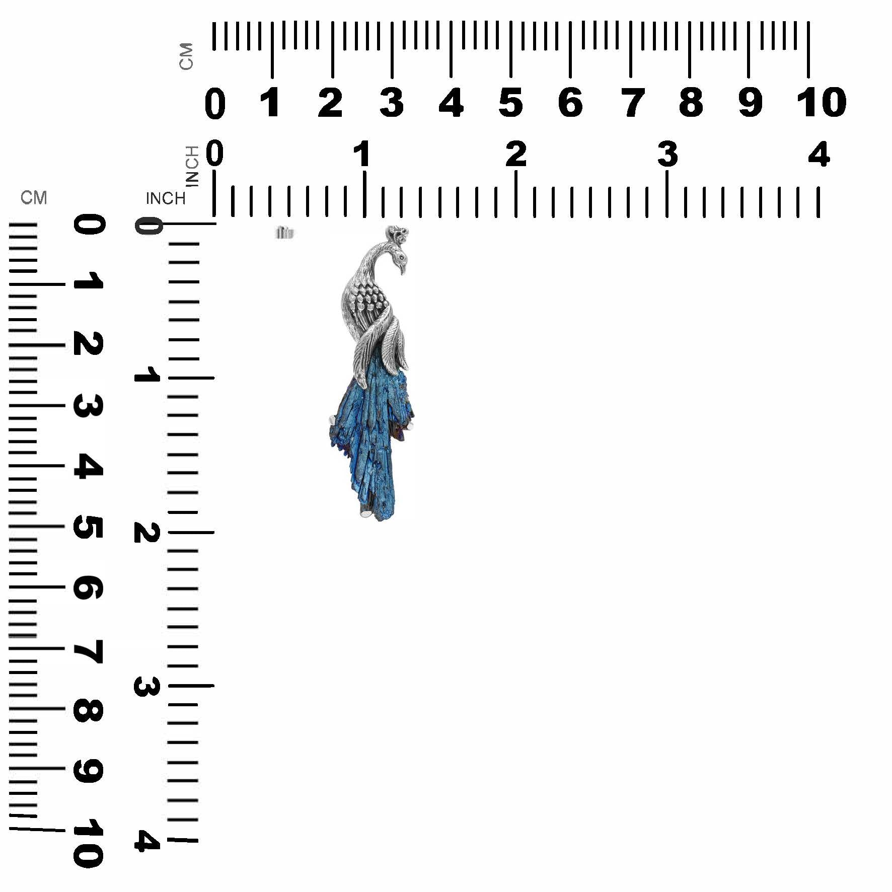 Starborn Blue Aura Kyanite Crystal Peacock Pendant in Sterling Silver