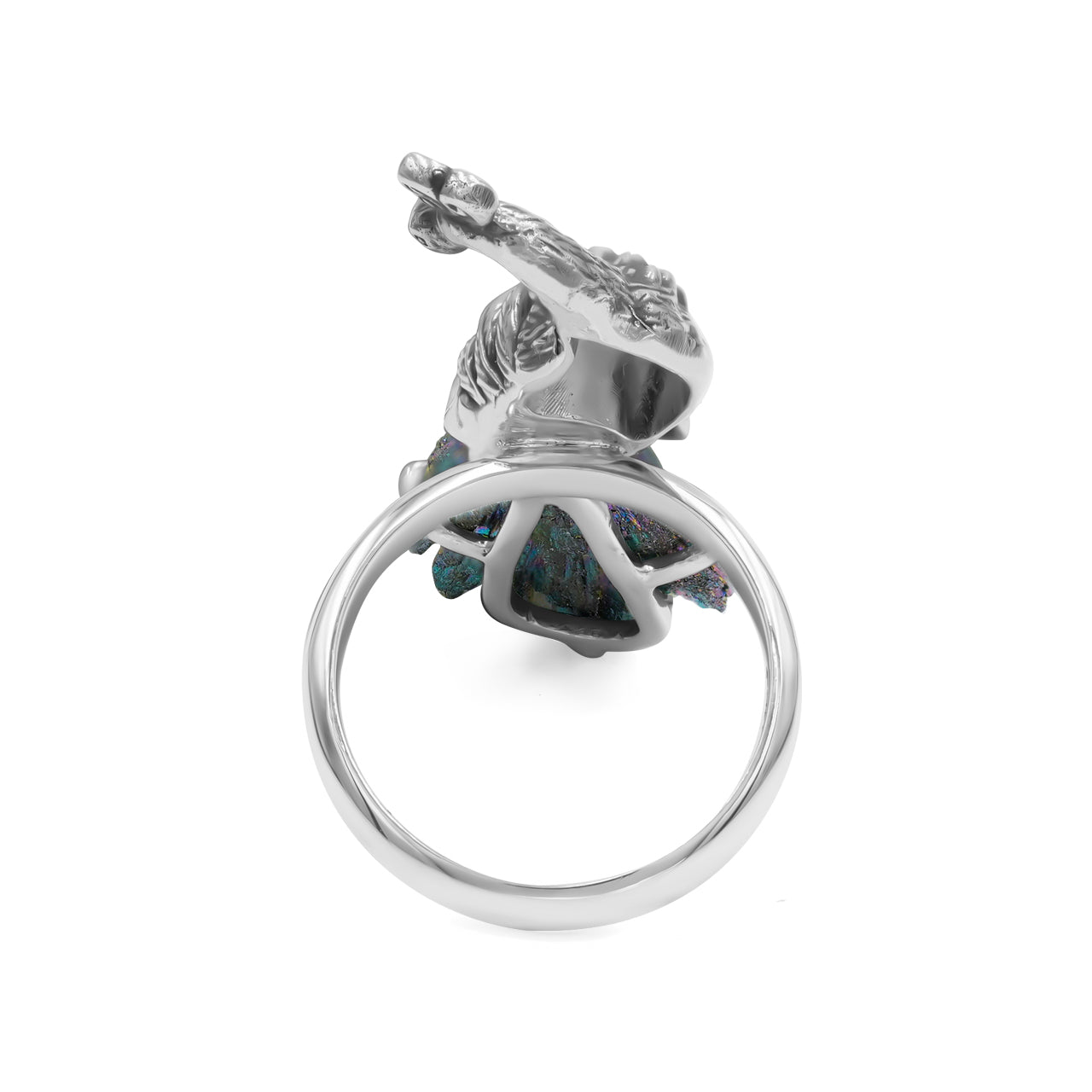 Starborn Aura Kyanite Crystal Peacock Ring in Sterling Silver