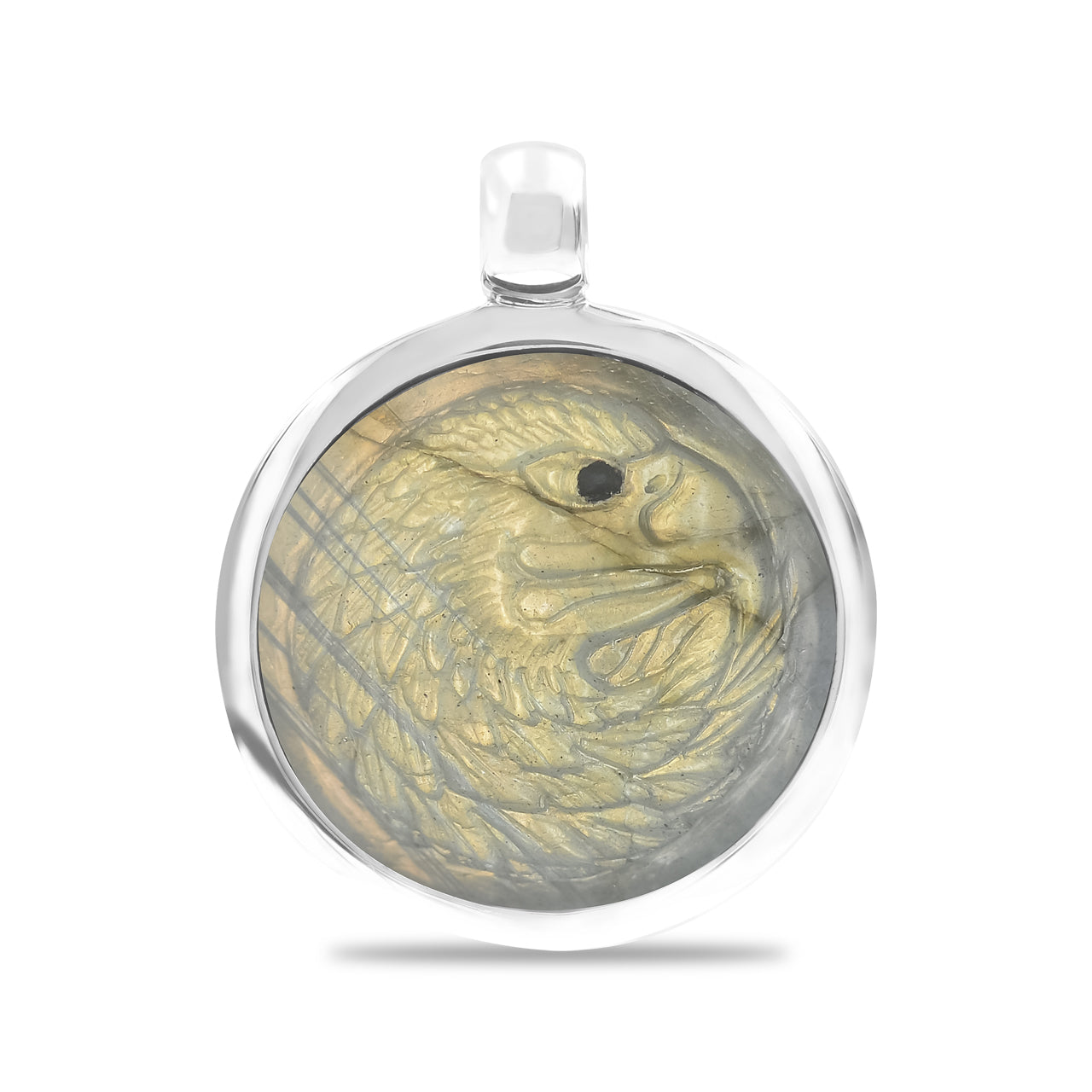 Starborn Labradorite Carved Eagle Head Medallion Style Pendant in Sterling Silver