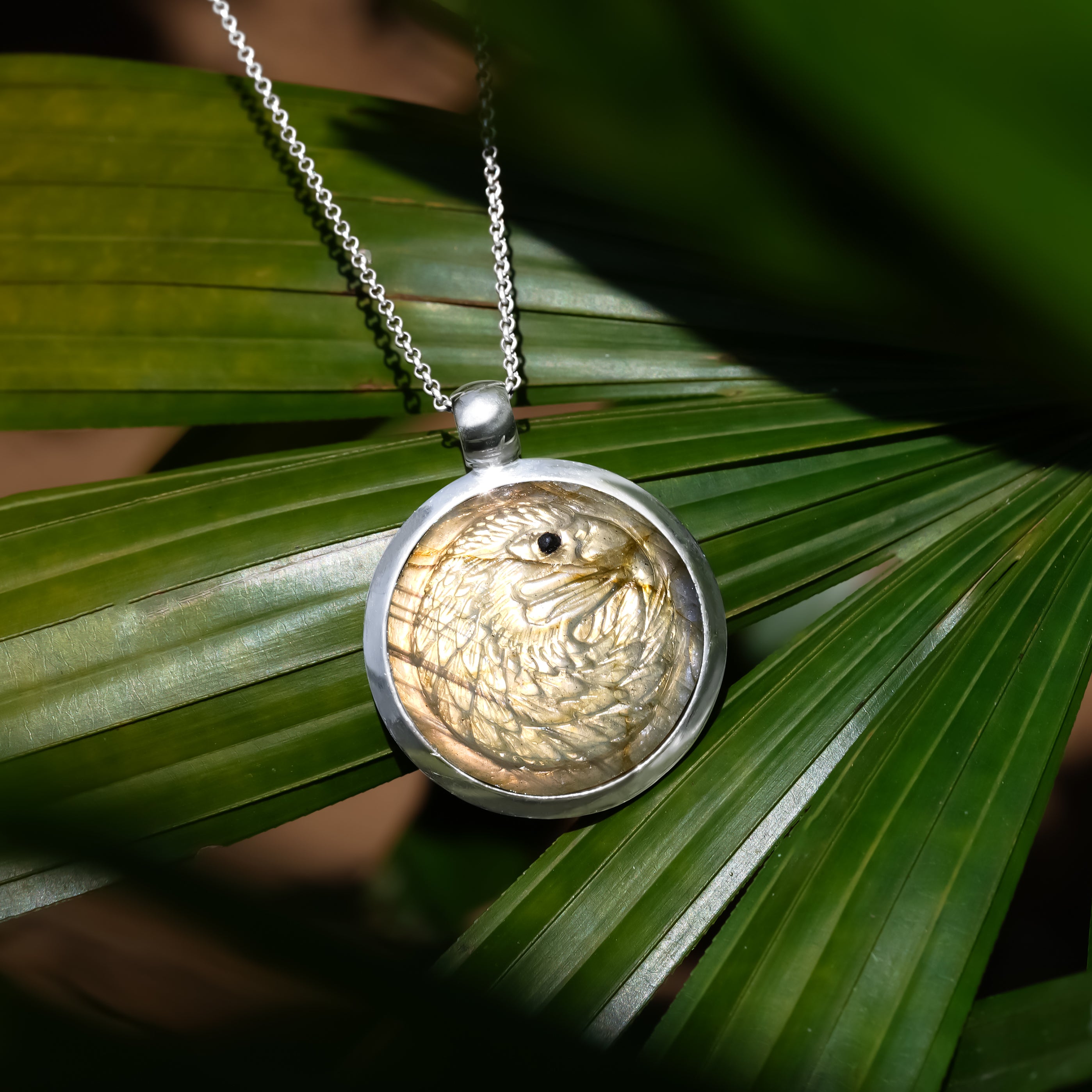 Starborn Labradorite Carved Eagle Head Medallion Style Pendant in Sterling Silver