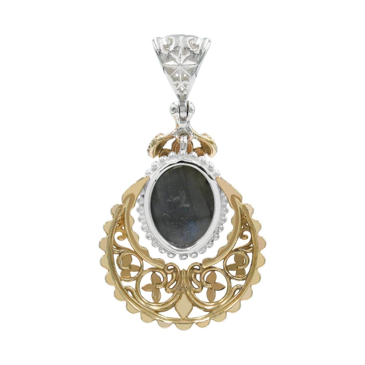 Starborn Labradorite Floral Filigree Scrollwork Pendant in Sterling Silver & Nordic Gold