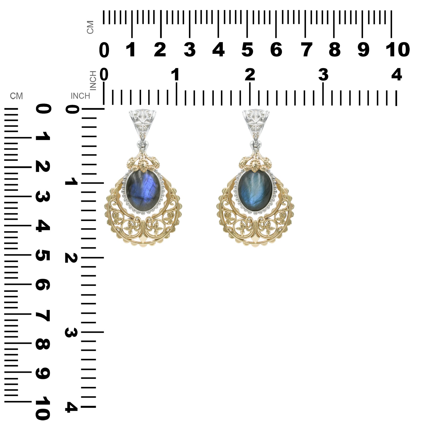 Starborn Labradorite Floral Filigree Scrollwork Pendant in Sterling Silver & Nordic Gold