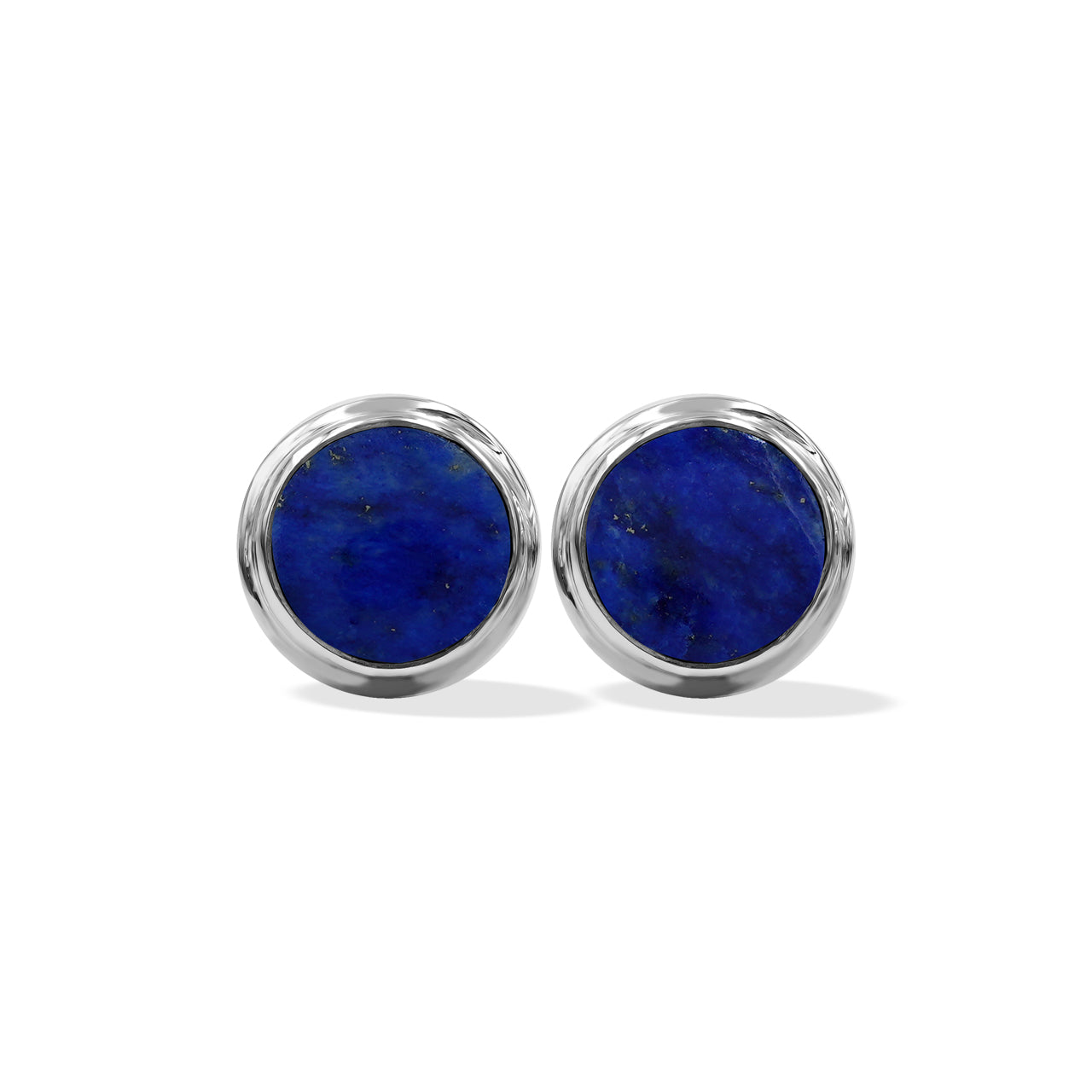 Starborn Lapis Lazuli Round Cabochon Double Bezel Post Earrings in Sterling Silver
