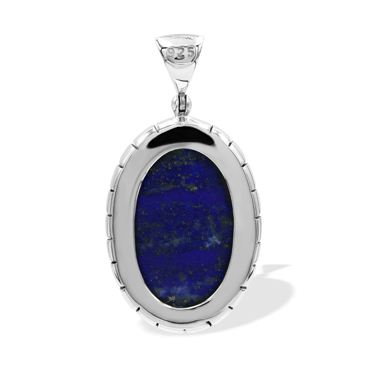 Starborn Lapis Lazuli Oval Pendant Featuring Striped Accent Bezel in Sterling Silver