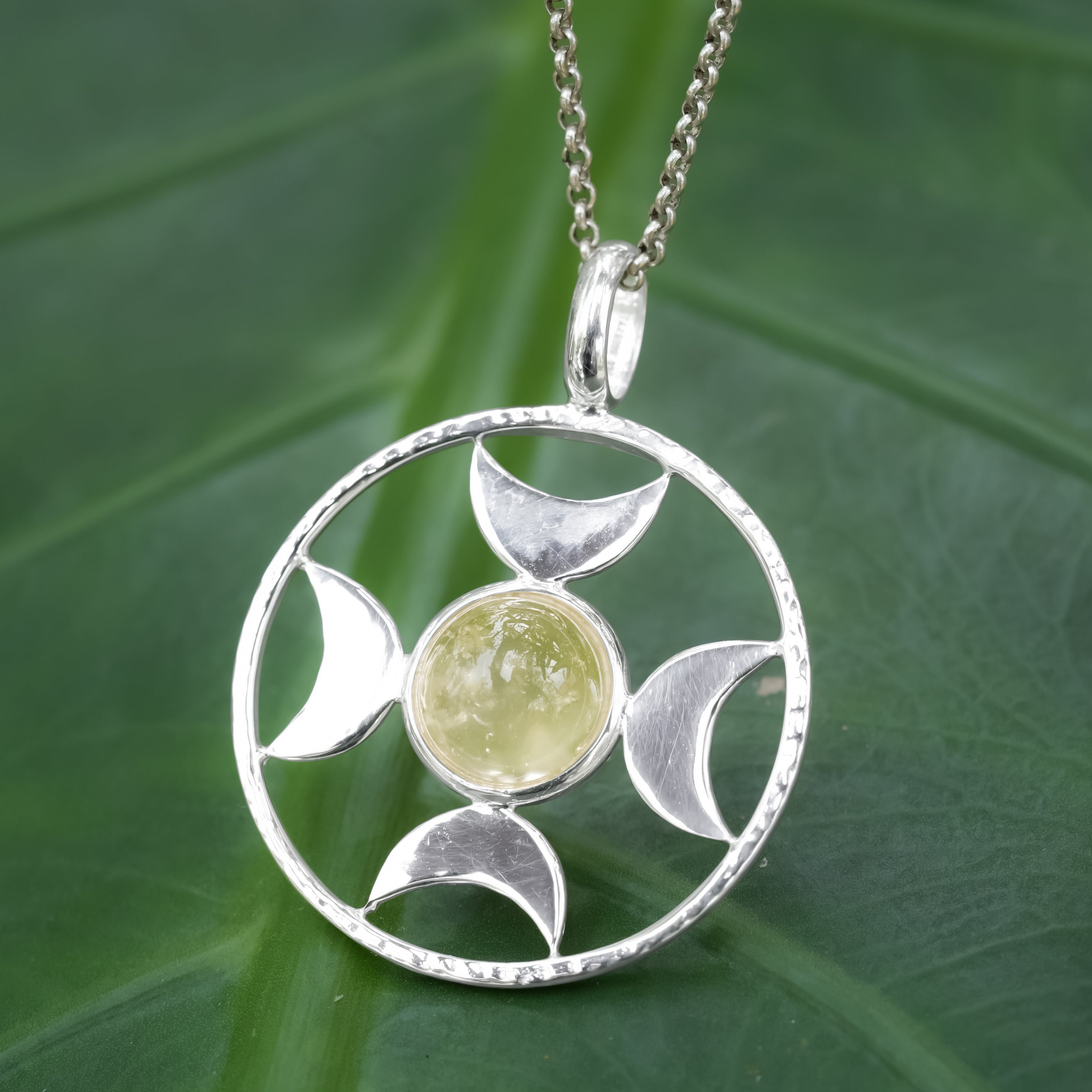 Starborn Sphere Libyan Desert Tektite Directional Crescent Moon Pendant in Sterling Silver