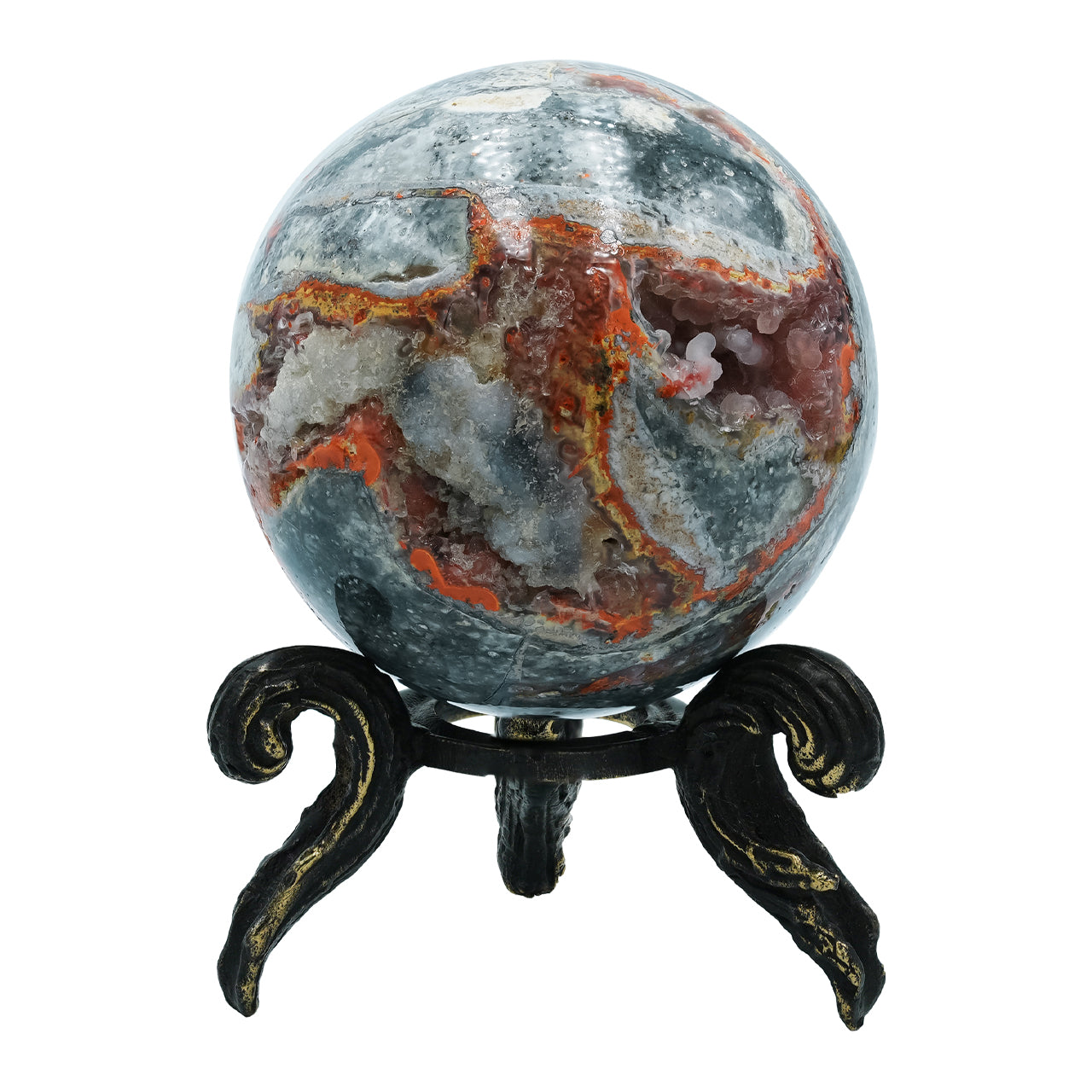 Starborn Magma Chalcedony Sphere Display with Brass Stand