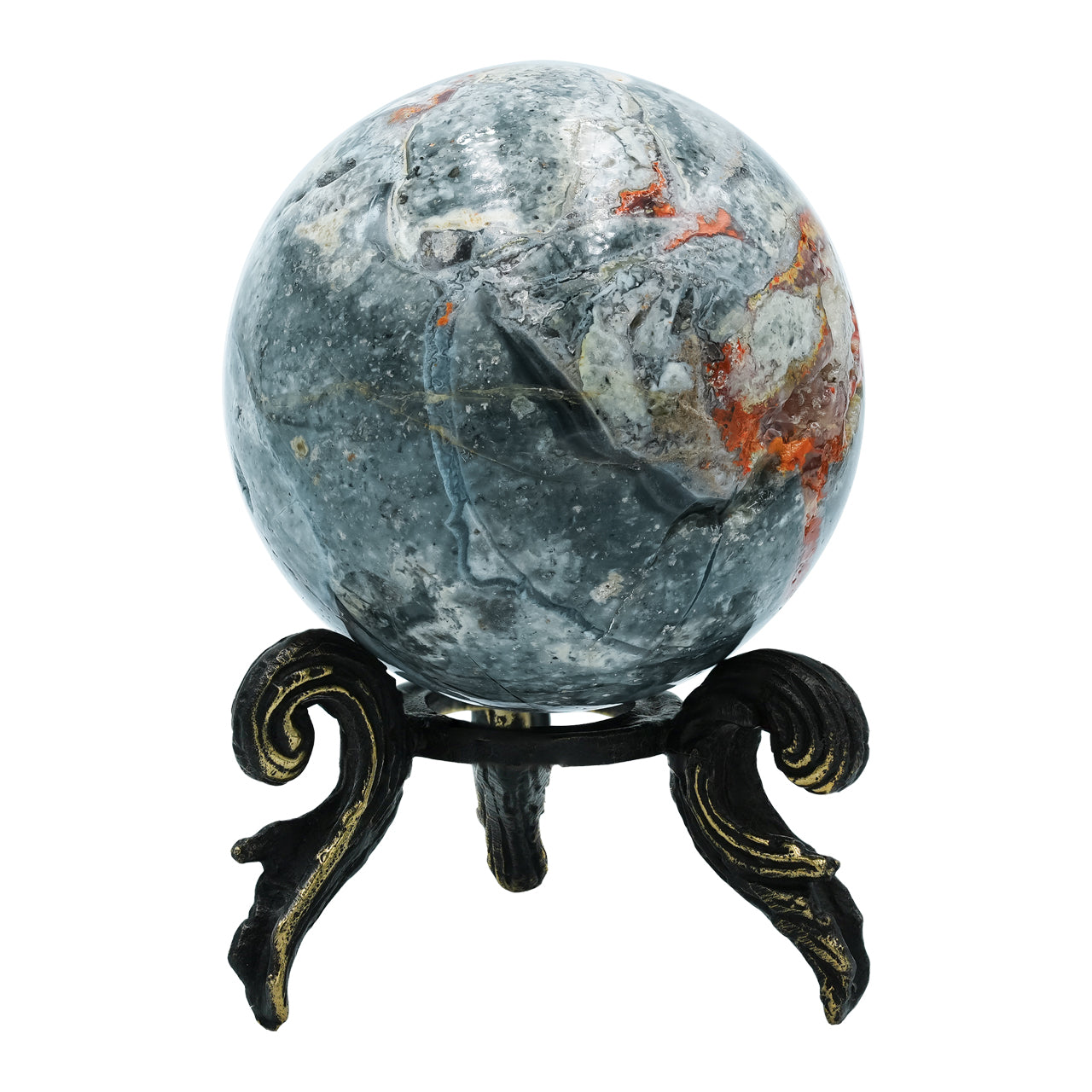 Starborn Magma Chalcedony Sphere Display with Brass Stand