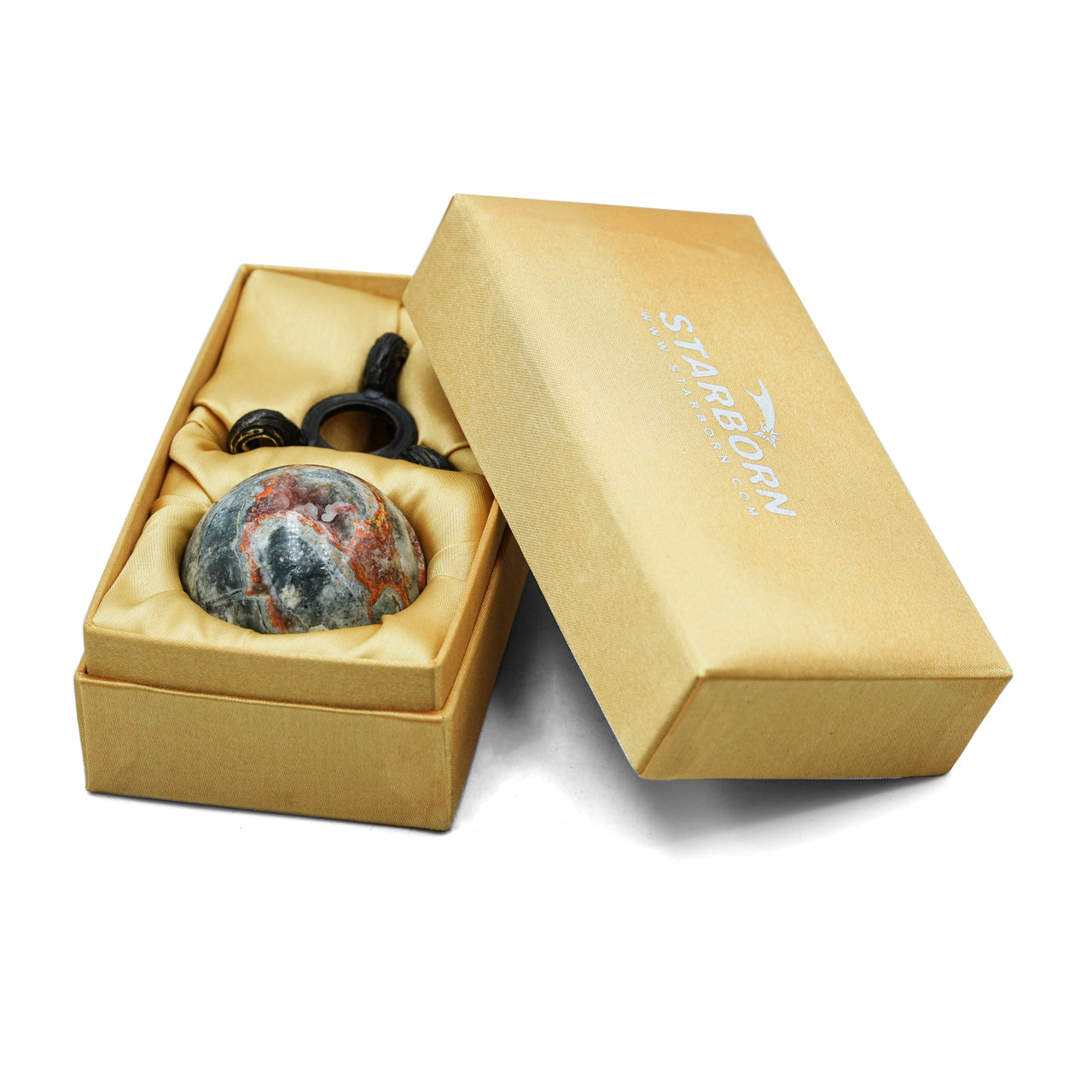 Starborn Magma Chalcedony Sphere Display with Brass Stand