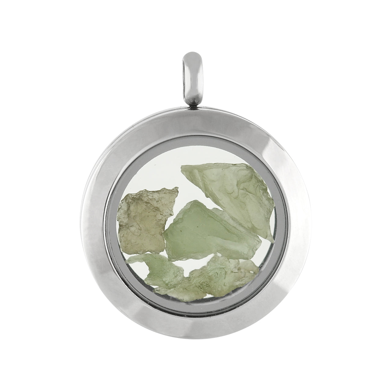 Starborn Moldavite Window Pendant Necklace in Stainless Steel