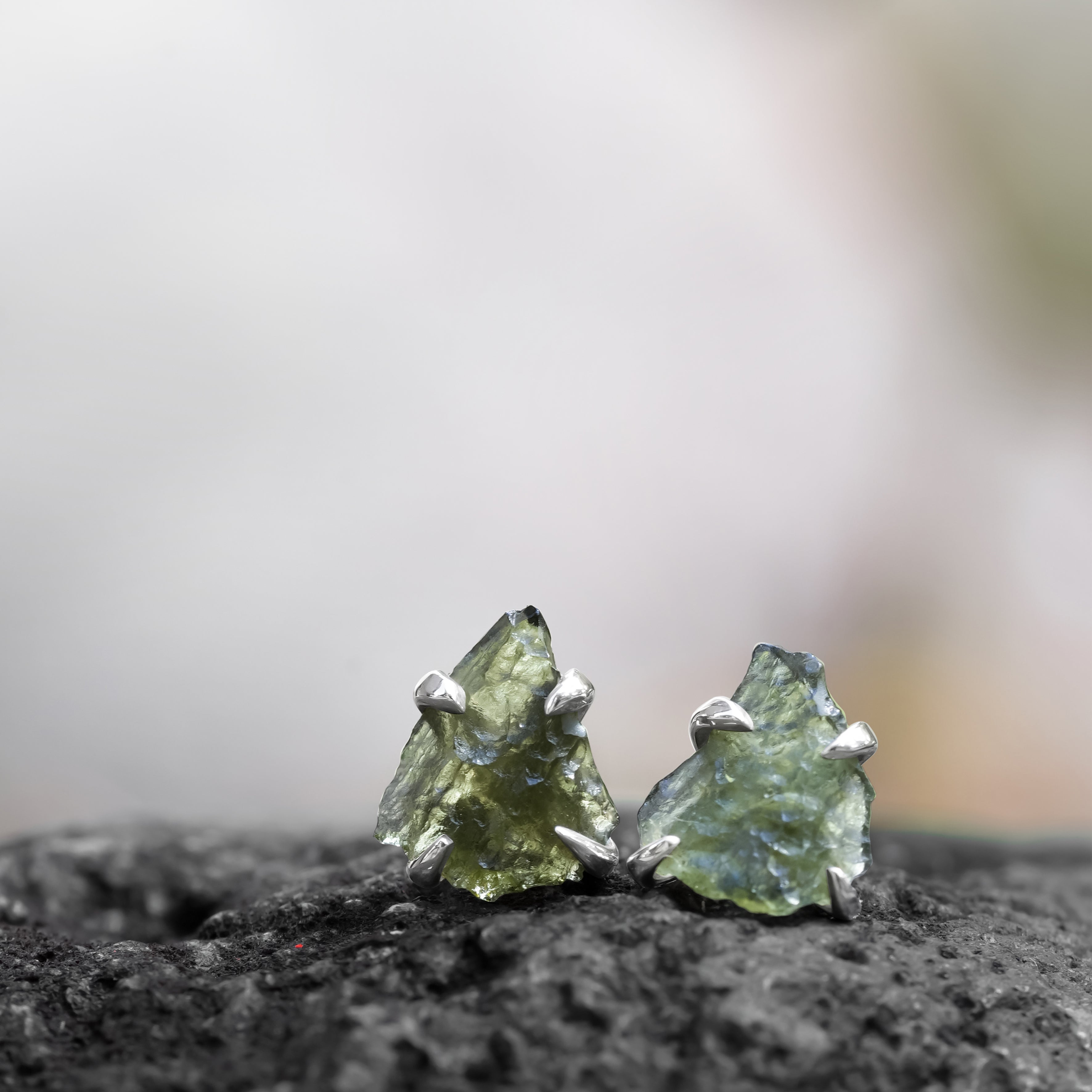 Starborn Rough Moldavite Sterling Silver Post Earrings