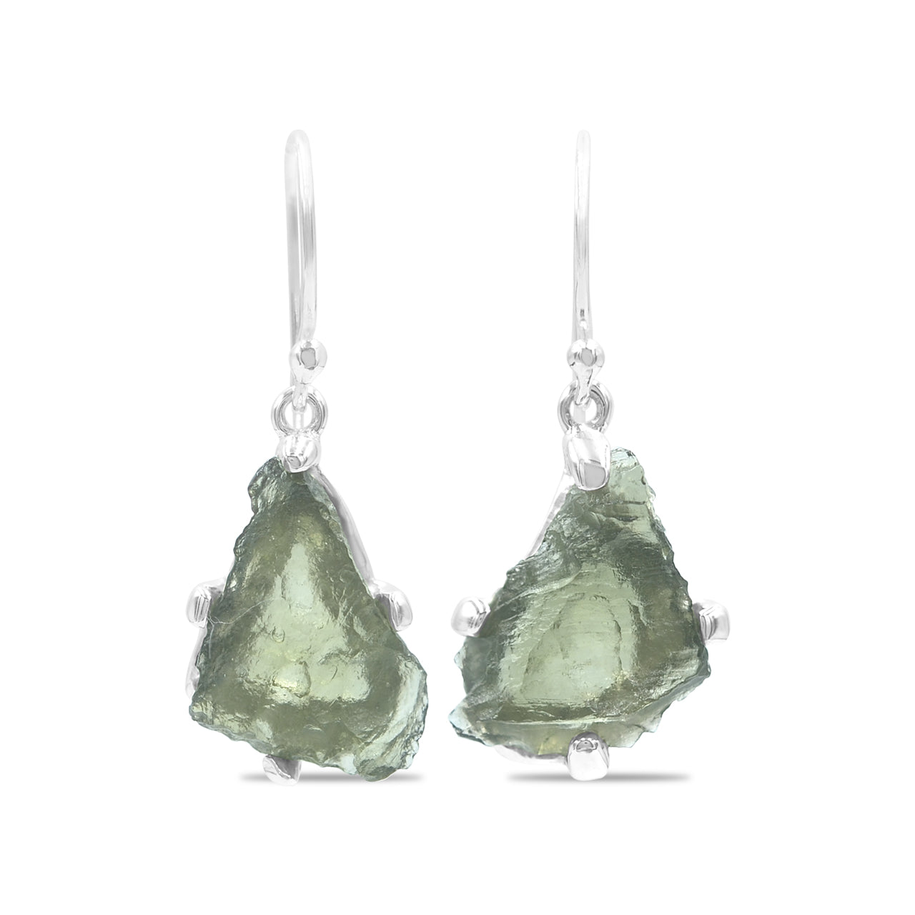 Starborn Rough Moldavite Dangle Earrings in Sterling Silver