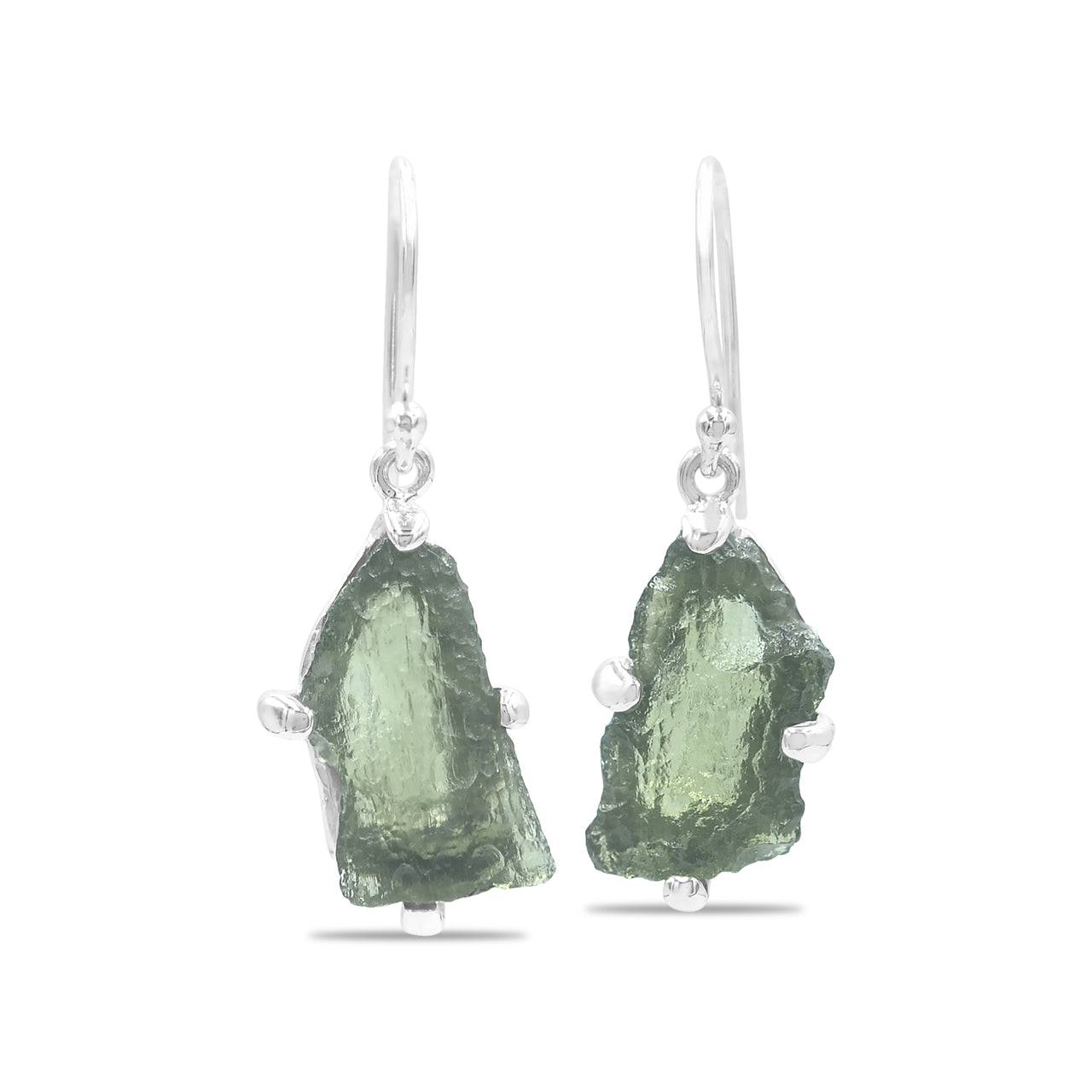 Starborn Rough Moldavite Dangle Earrings in Sterling Silver