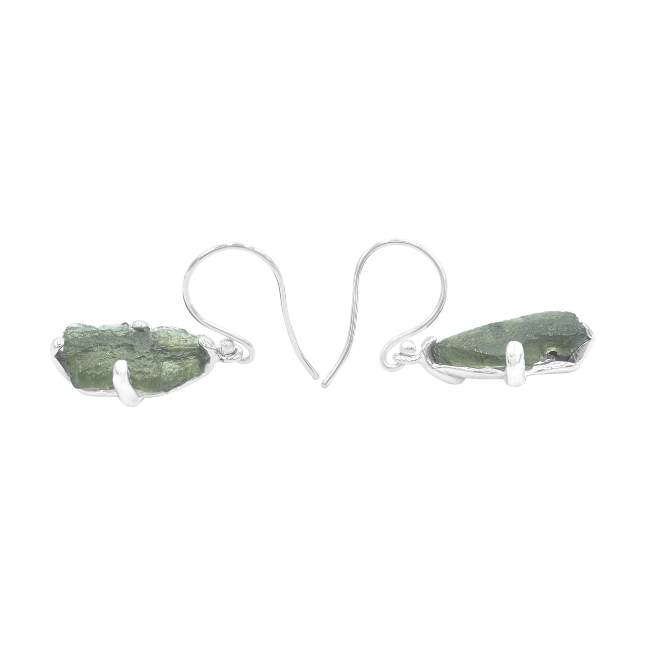 Starborn Rough Moldavite Dangle Earrings in Sterling Silver