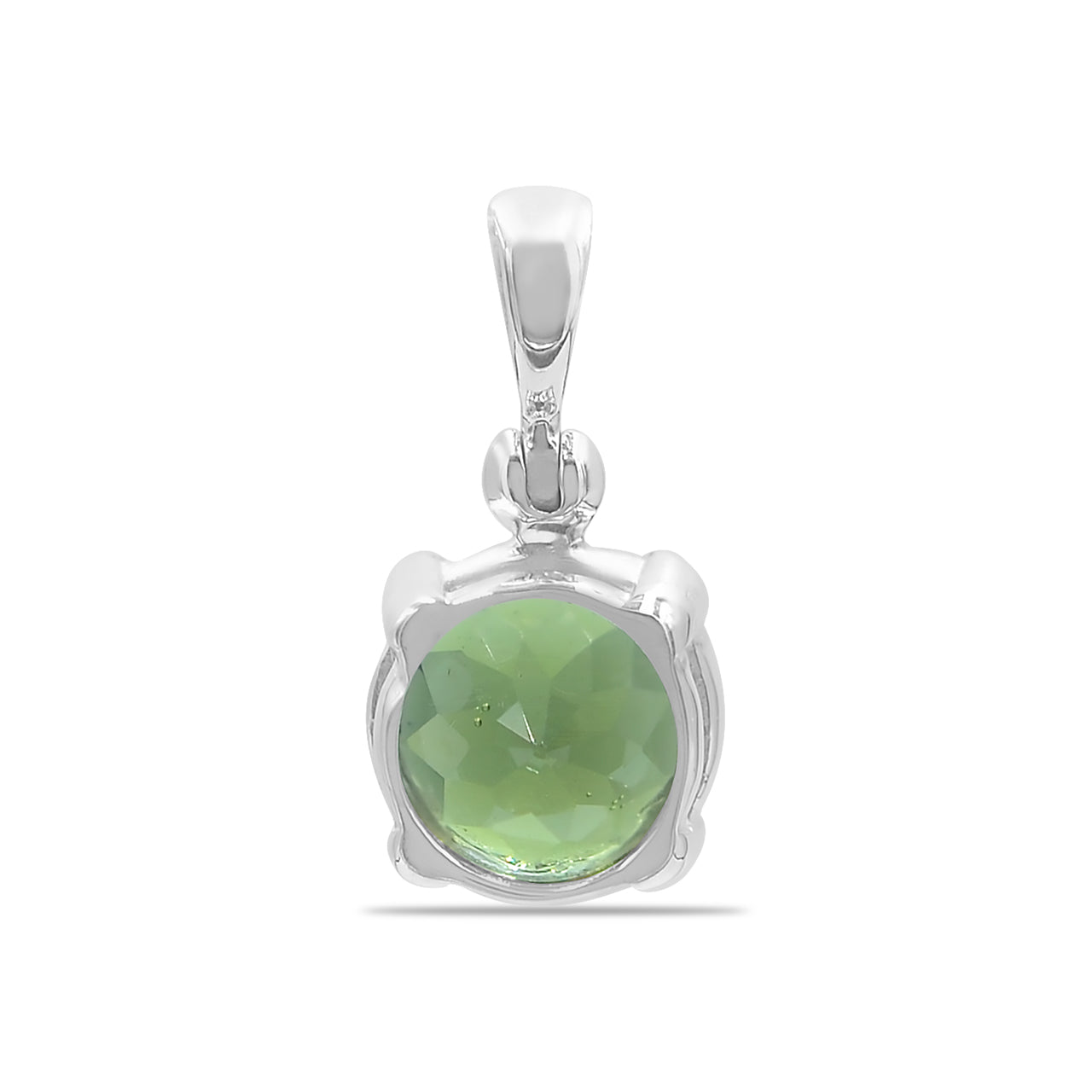 Starborn Faceted Round-Shaped Moldavite Pendant in Fine Sterling Silver