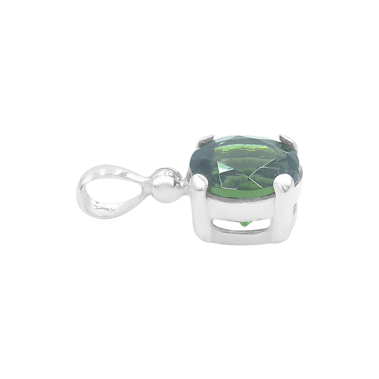 Starborn Faceted Round-Shaped Moldavite Pendant in Fine Sterling Silver