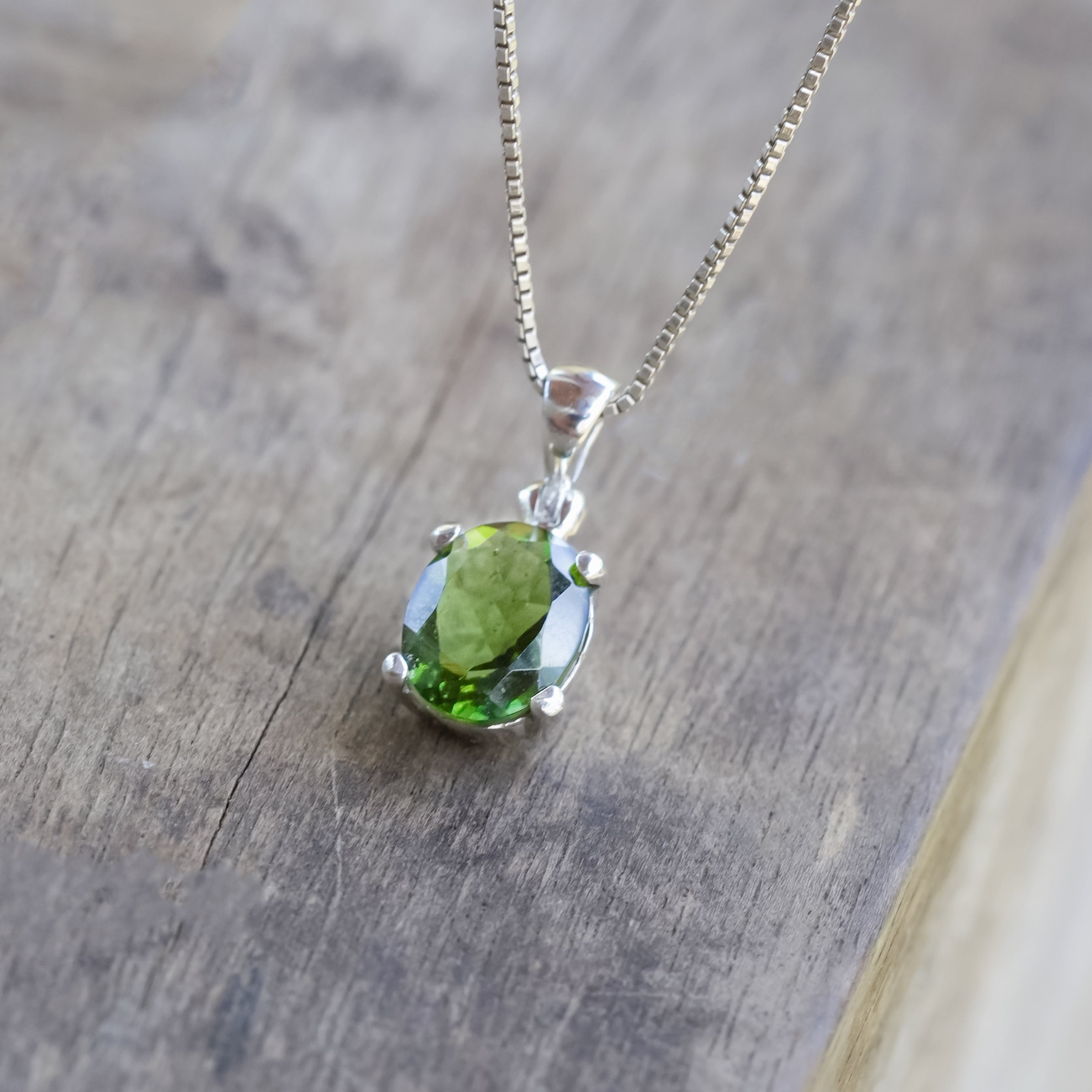 Starborn Oval Faceted Moldavite Prong Set Pendant in Sterling Silver - Medium