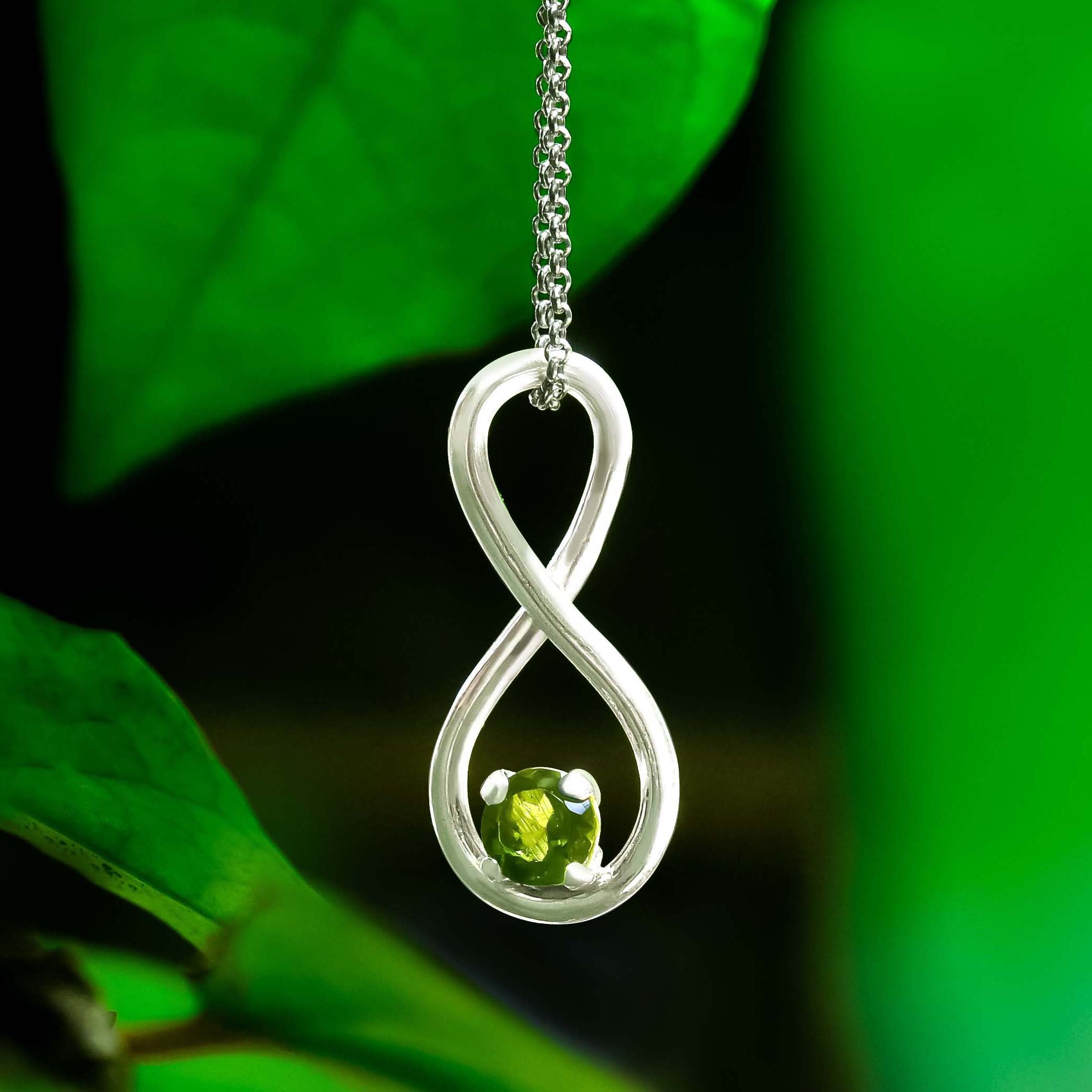 Starborn Faceted Moldavite Infinity Pendant in Sterling Silver