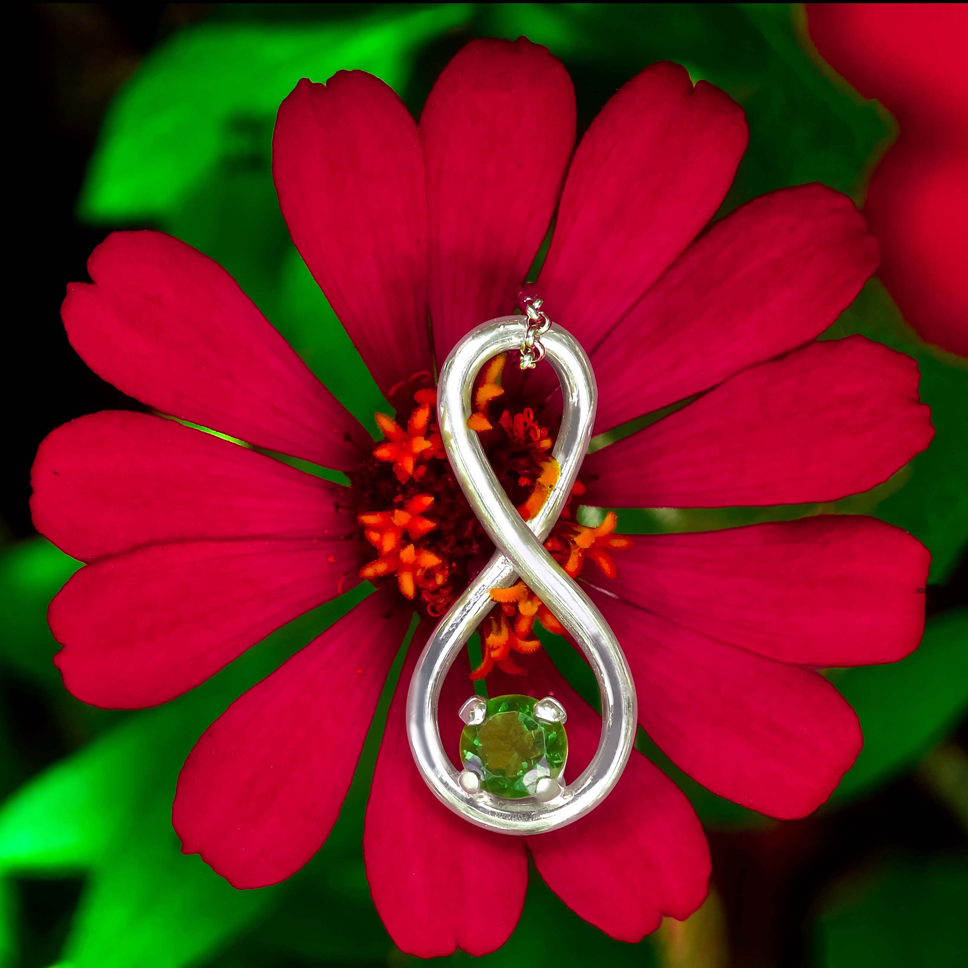 Starborn Faceted Moldavite Infinity Pendant in Sterling Silver