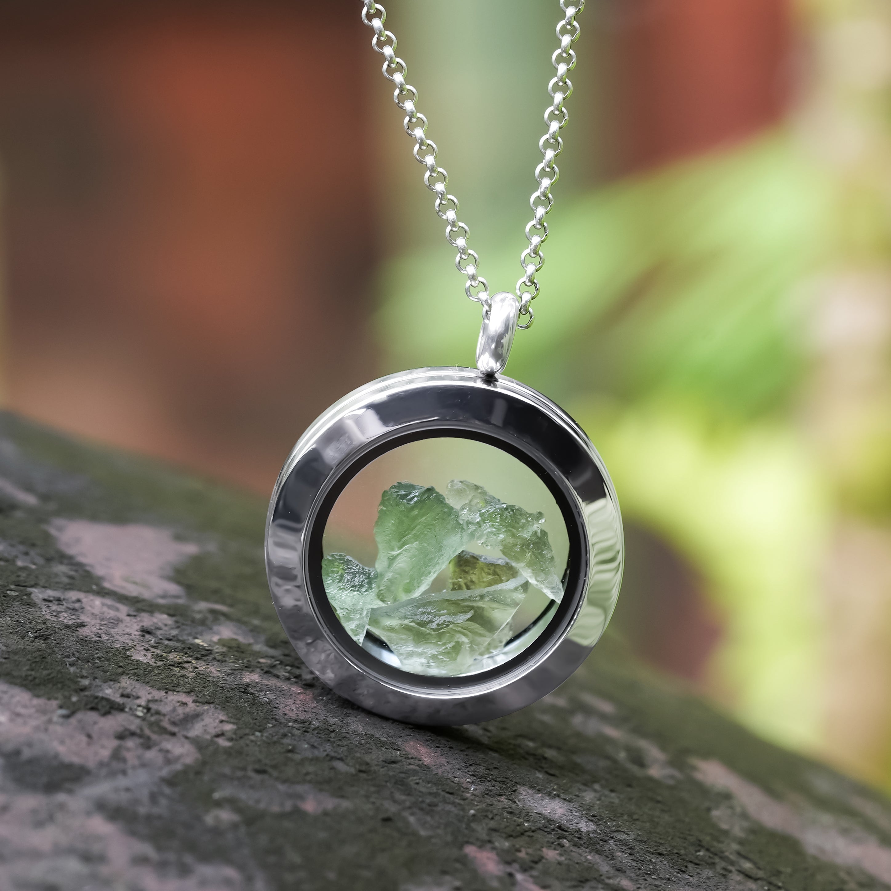 Collar con colgante de ventana con piedras preciosas Starborn en acero inoxidable