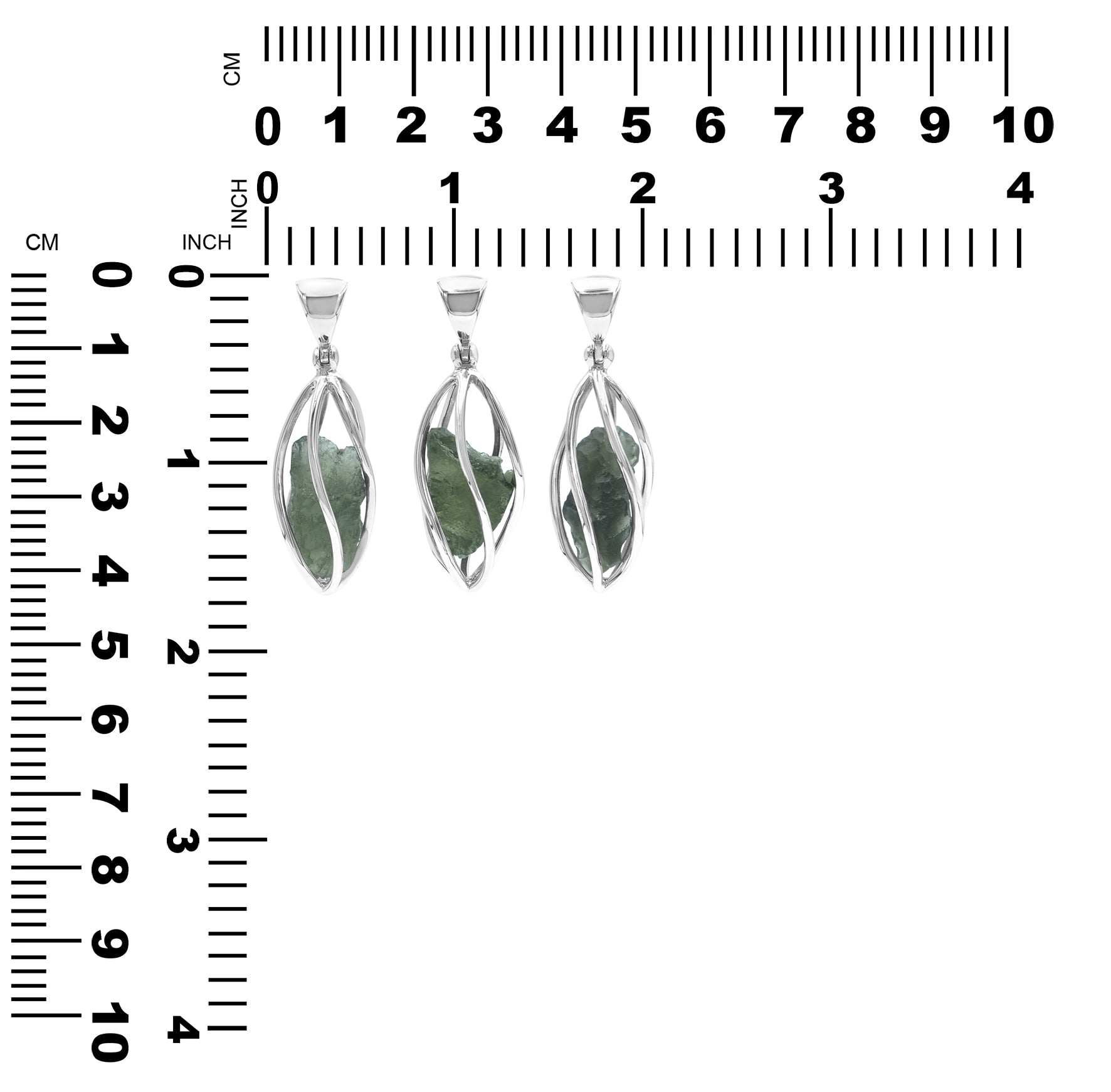 Starborn Natural Moldavite Pendant in Rounded Sterling Silver Spiral Cage