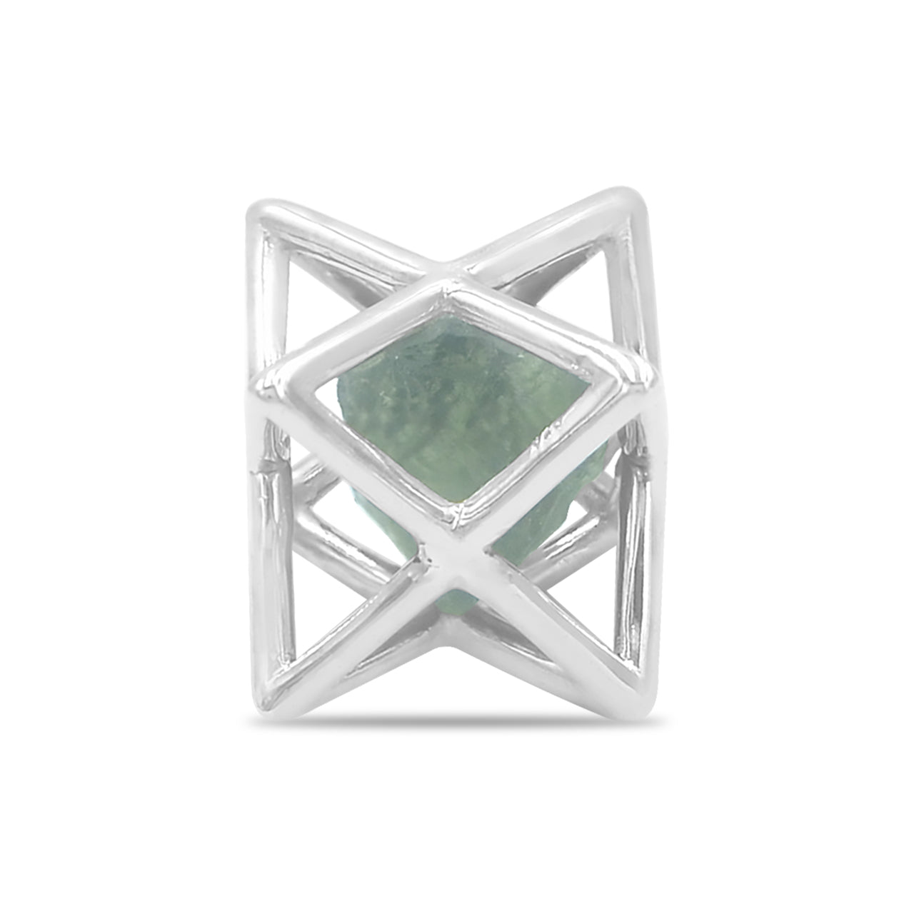 Starborn Natural Raw Moldavite in Merkabah Sterling Silver Cage Pendant and Chain