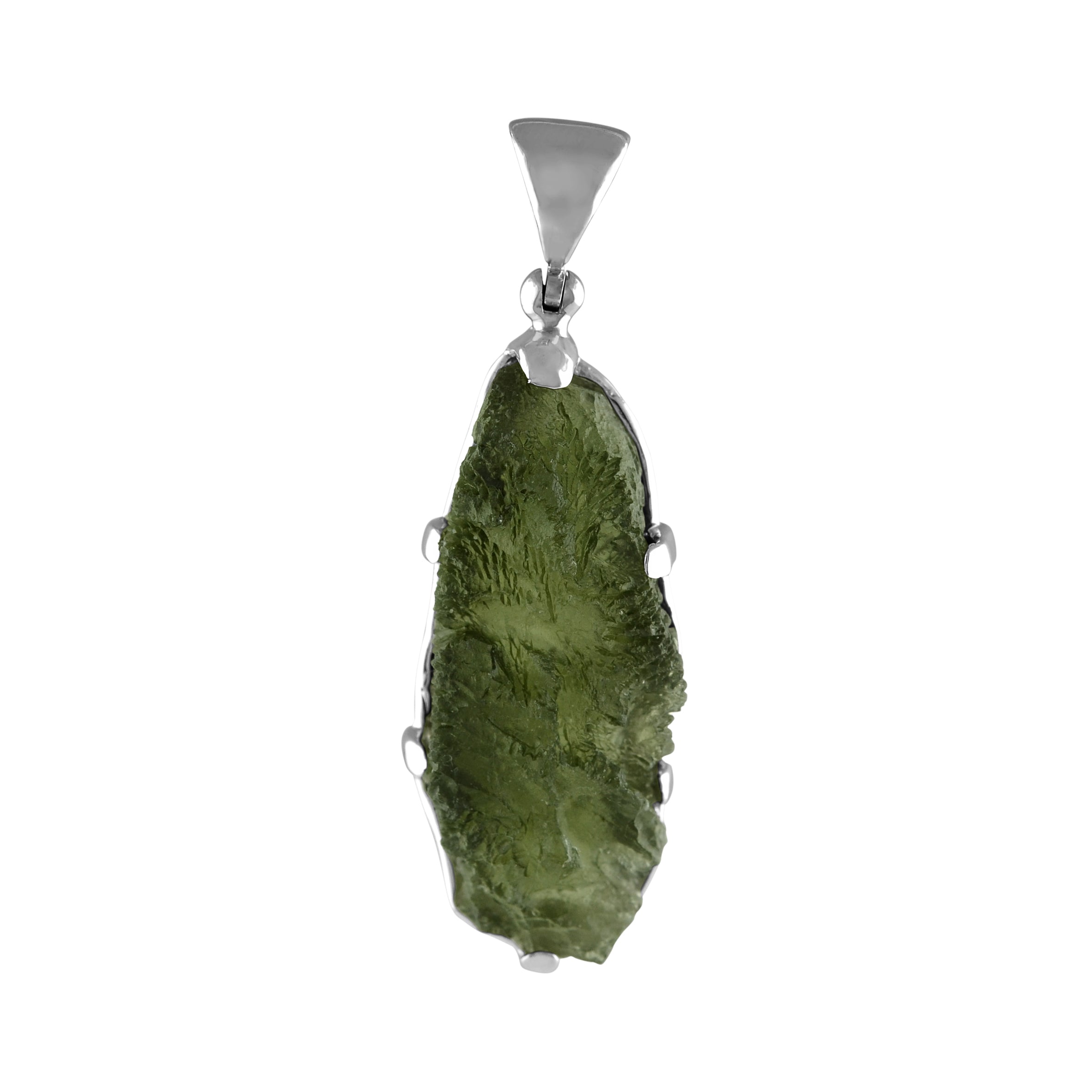 Starborn Natural Elongated Moldavite Drop Pendant in Sterling Silver
