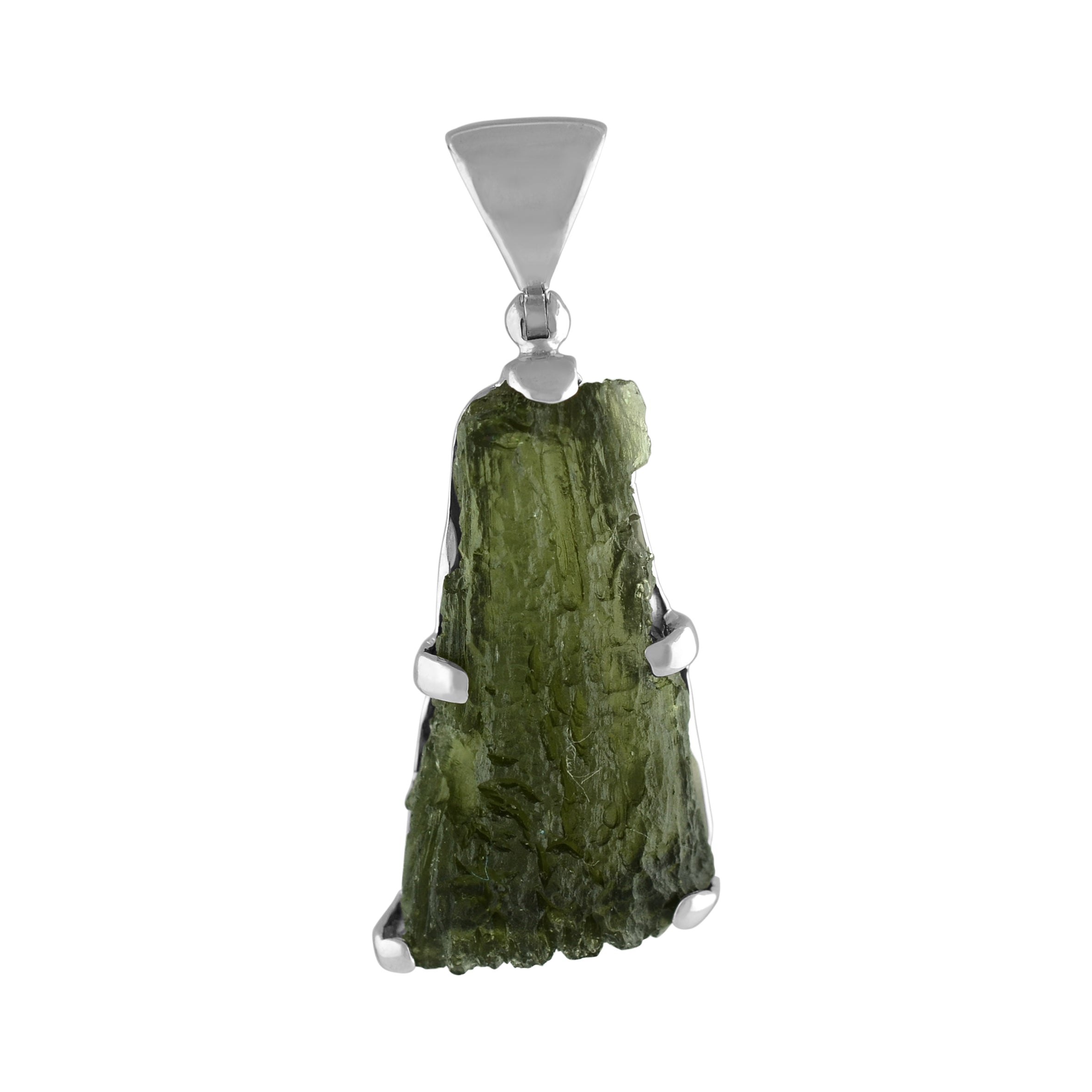 Starborn Natural Elongated Moldavite Drop Pendant in Sterling Silver