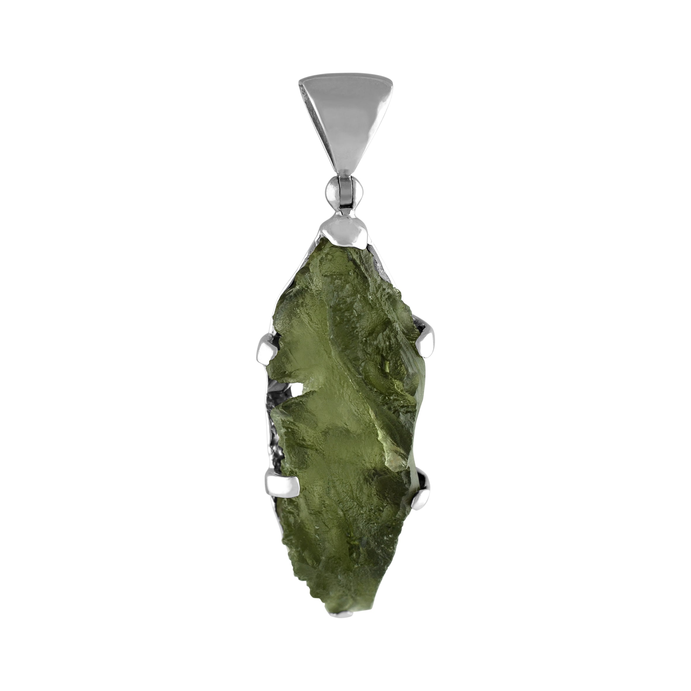 Starborn Natural Elongated Moldavite Drop Pendant in Sterling Silver