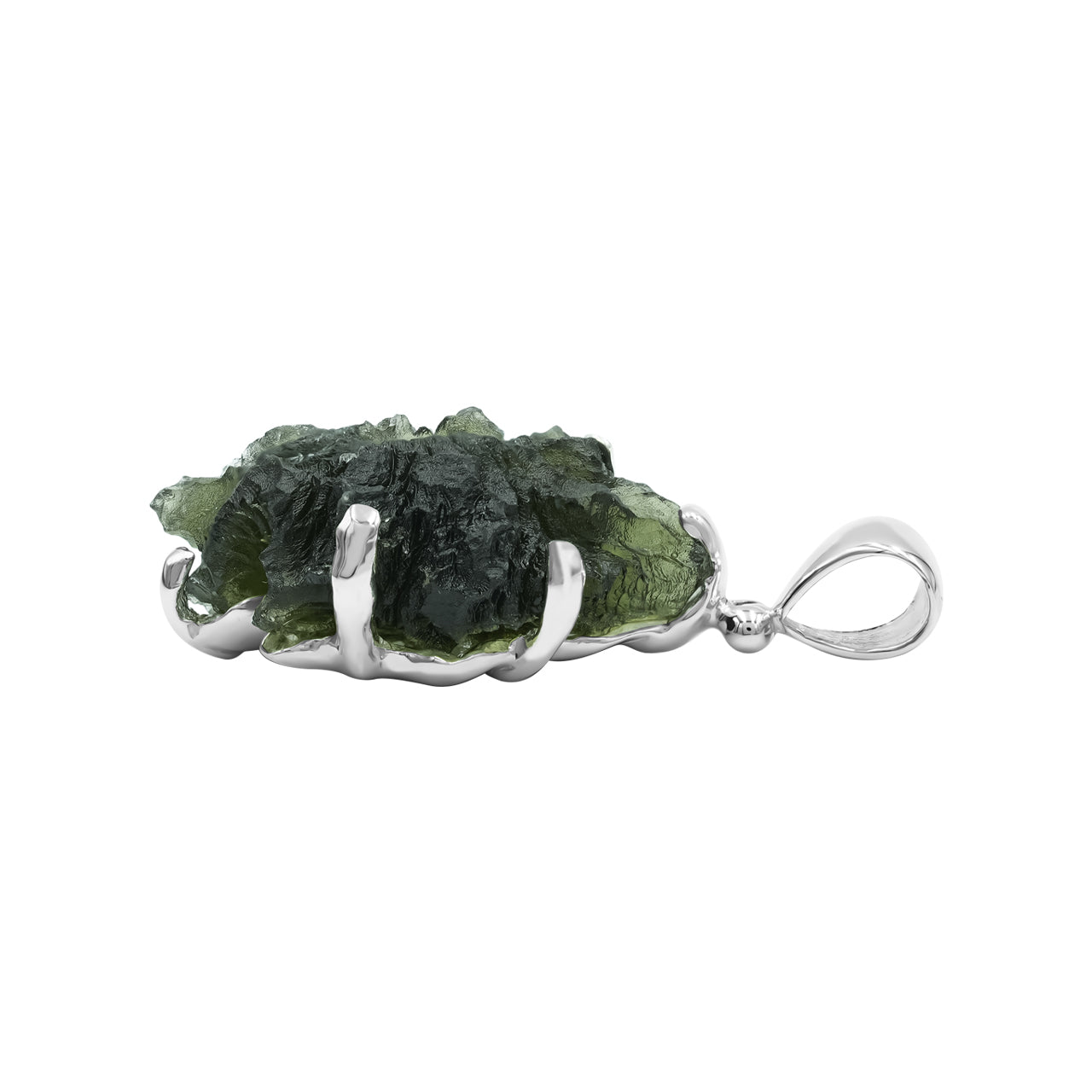 Colgante de moldavita natural de plata de ley de 40 quilates