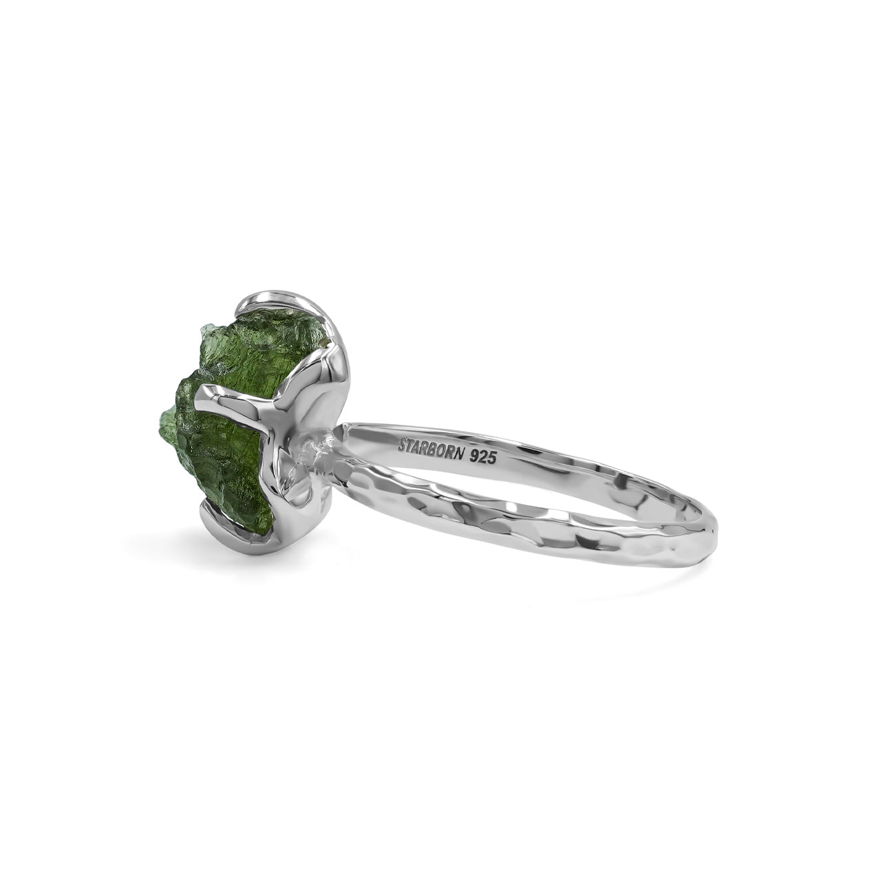 Starborn 4-6 Karat echter Moldavitring in Sterlingsilber
