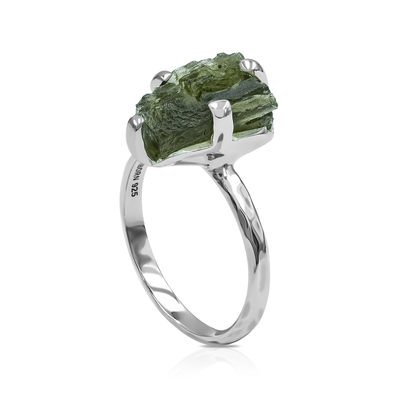 Starborn 4-6 Karat echter Moldavitring in Sterlingsilber