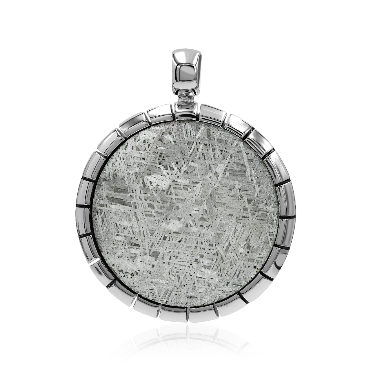 Round Muonionalusta Meteorite Pendant in Sterling Silver