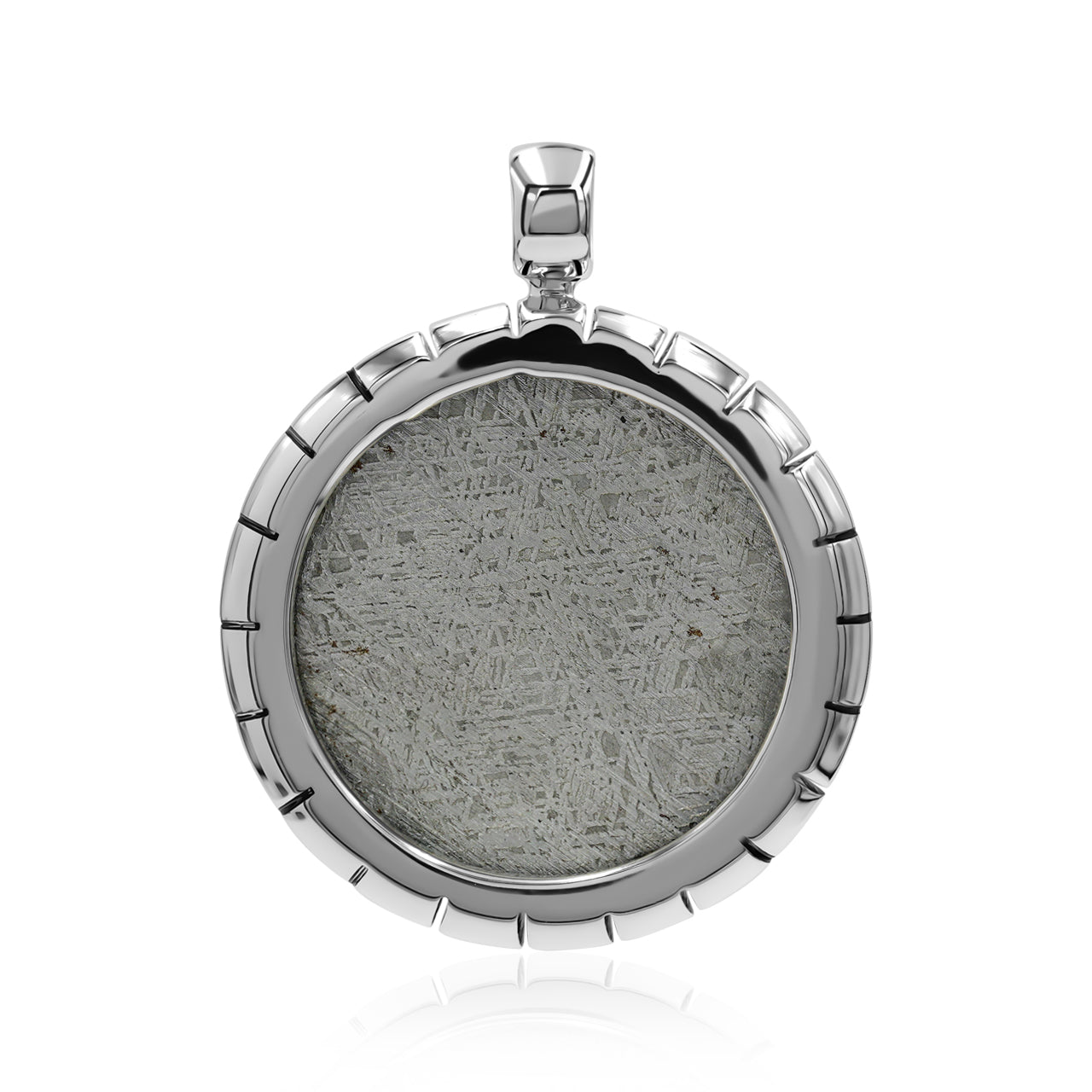 Round Muonionalusta Meteorite Pendant in Sterling Silver