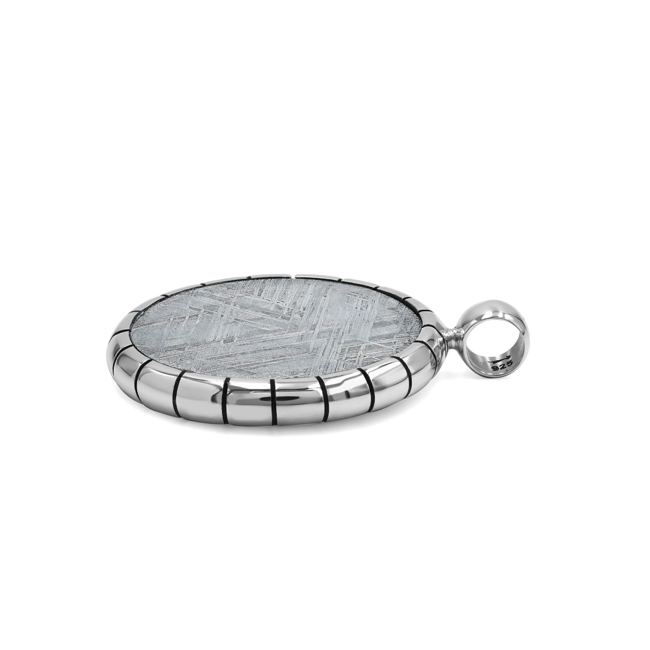 Round Muonionalusta Meteorite Pendant in Sterling Silver