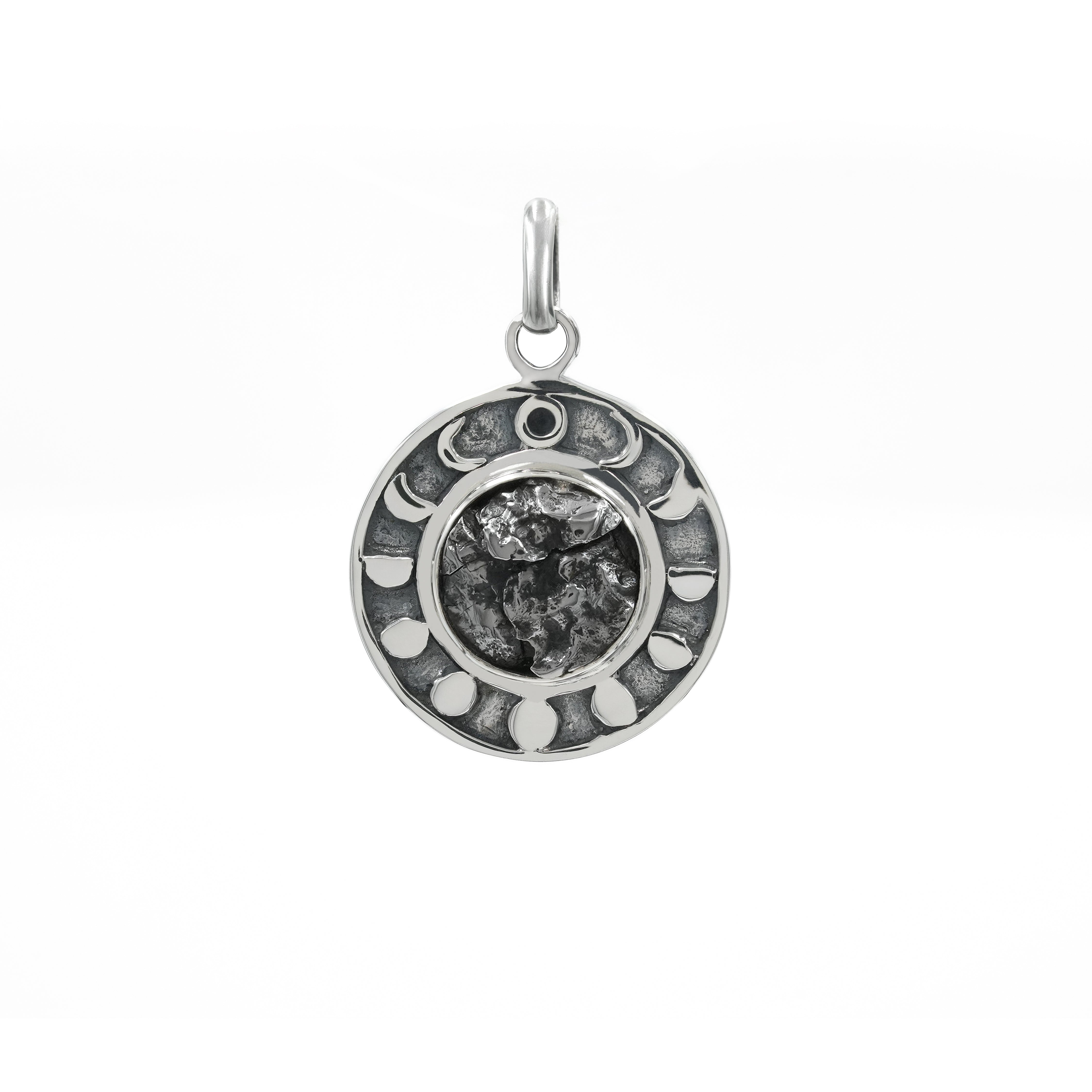 Starborn Campo del Cielo Meteorite Moon Phases Pendant in Sterling Silver