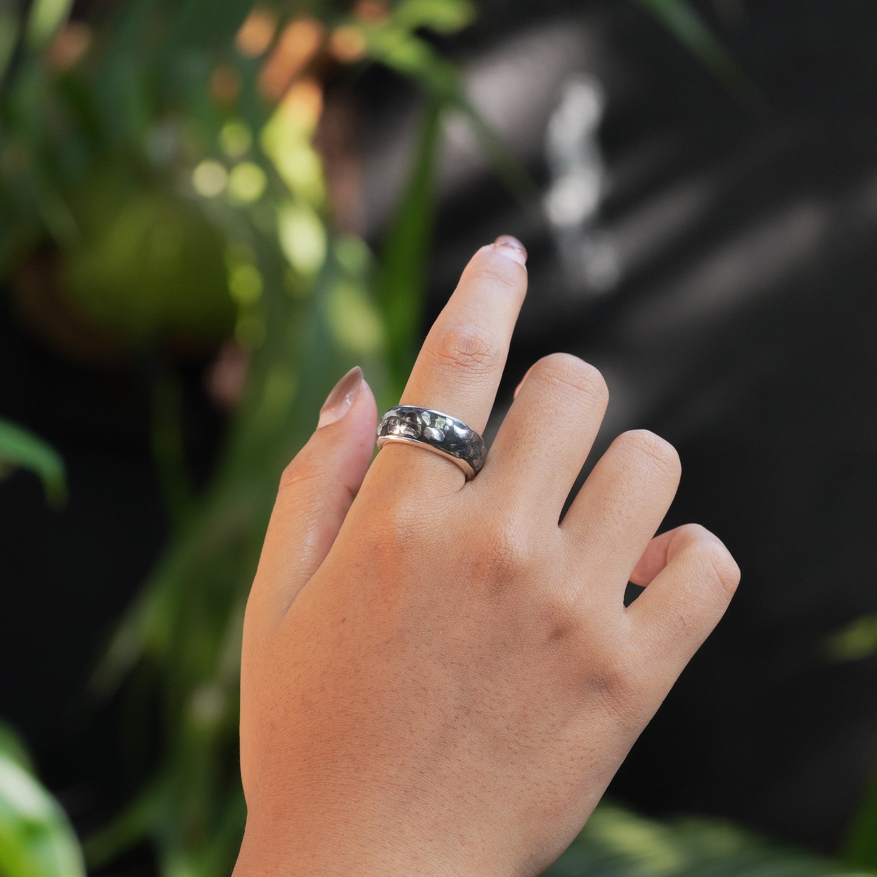 Starborn Campo del Cielo Meteorite Polished Nugget Inlay Ring in Sterling Silver