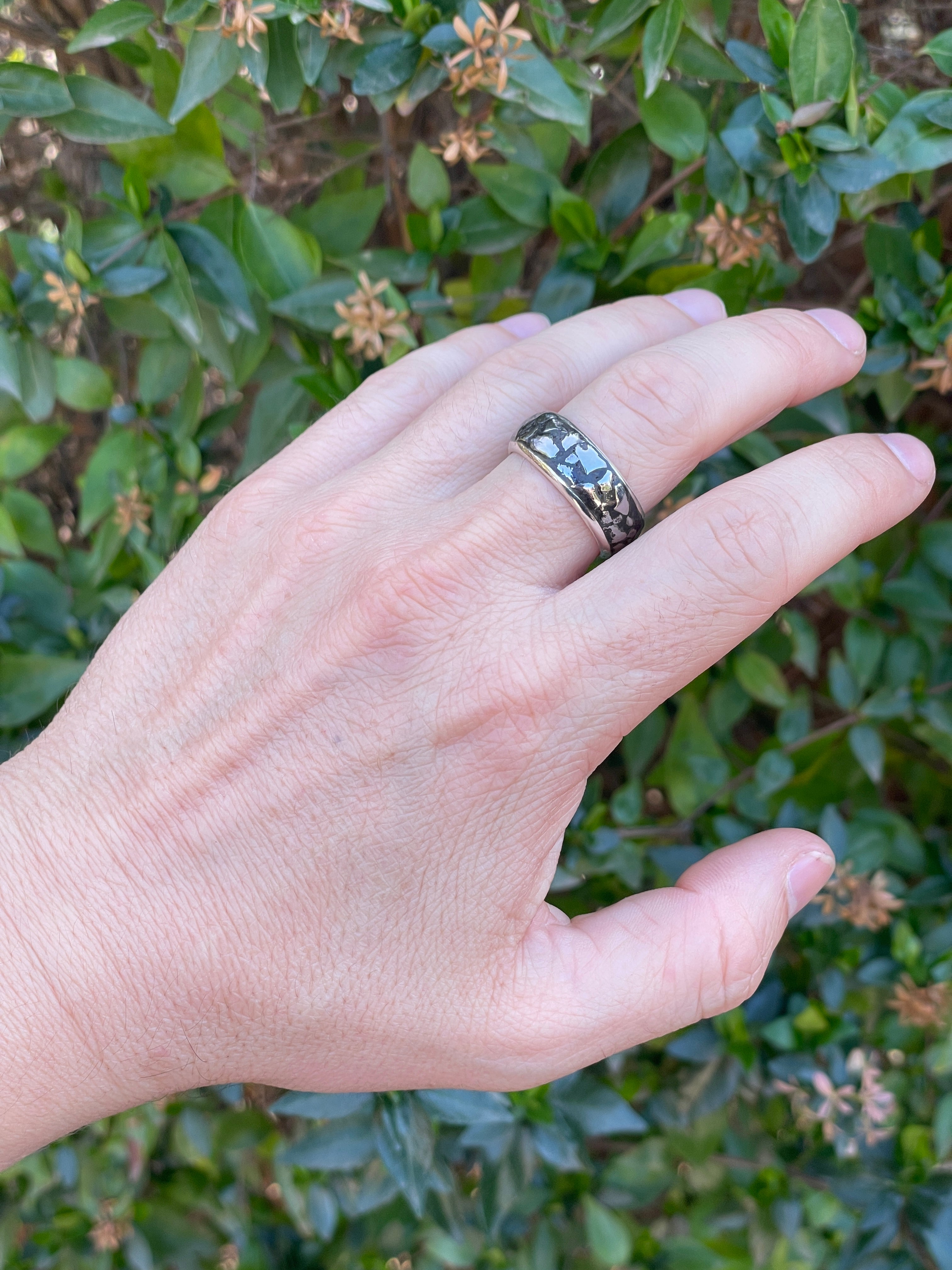 Starborn Campo del Cielo Meteorite Polished Nugget Inlay Ring in Sterling Silver