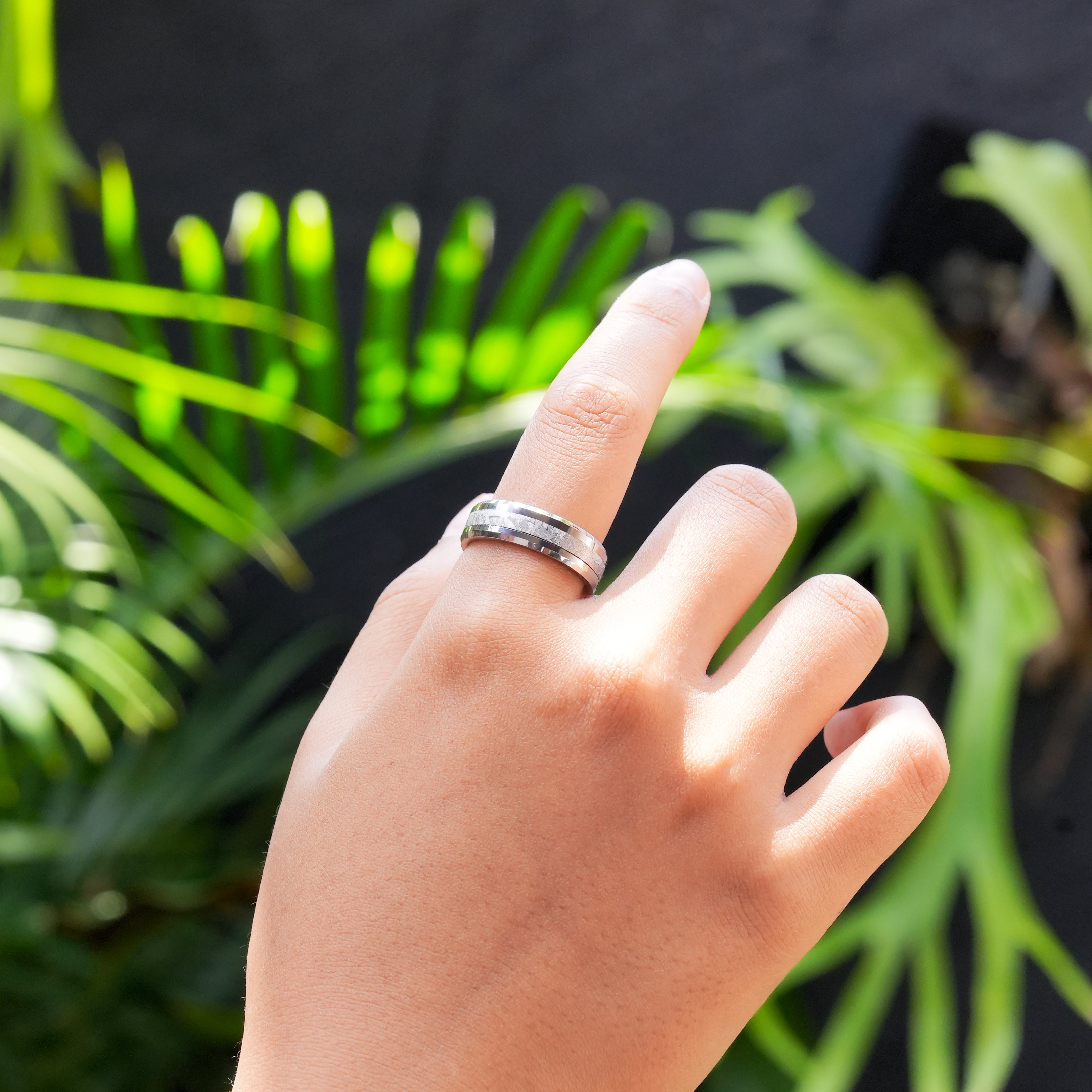 Starborn Aletai Meteorite Inlay Ring with 6mm Tungsten Band