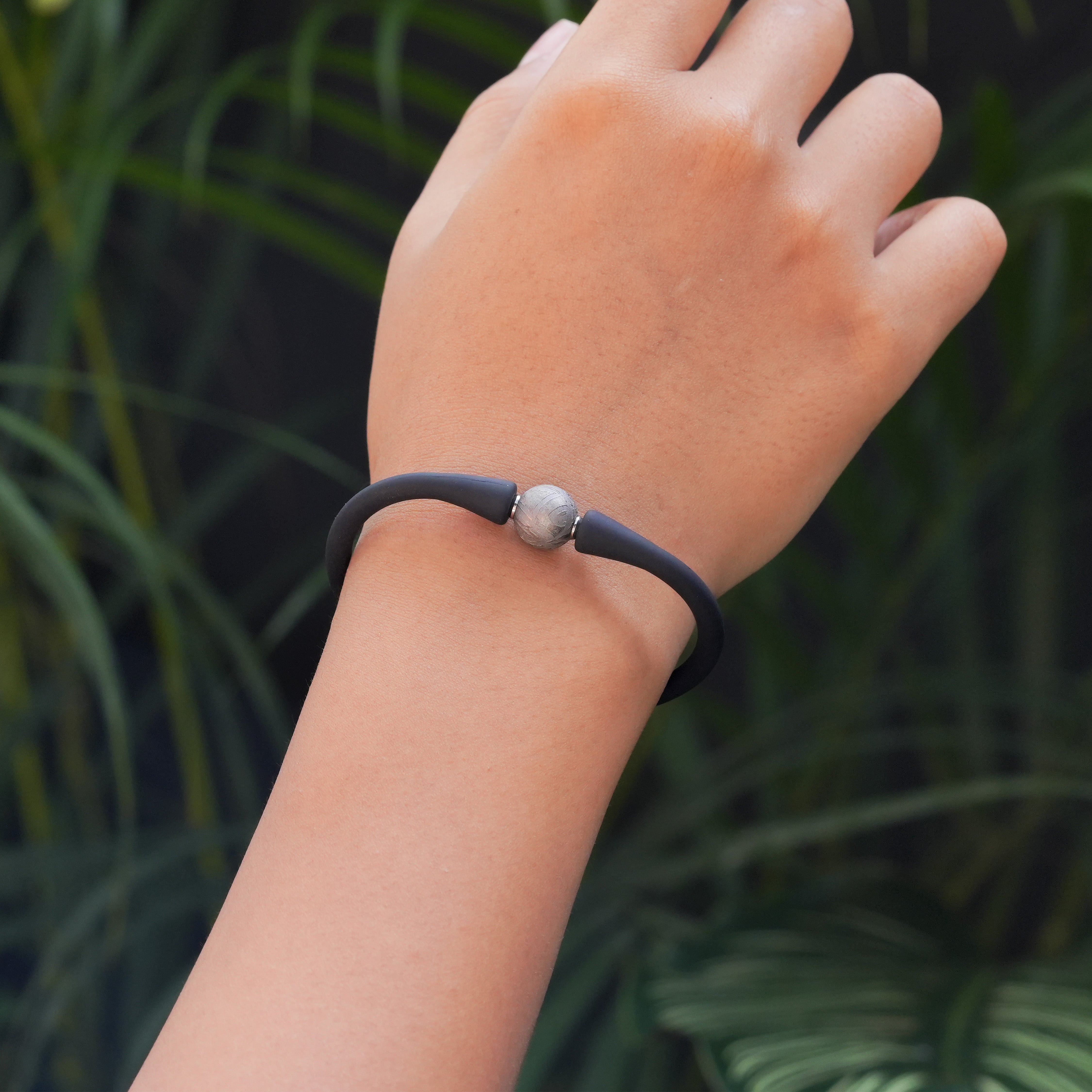 Starborn Aletai Iron Meteorite 10mm Sphere Bead on Silicone Bracelet
