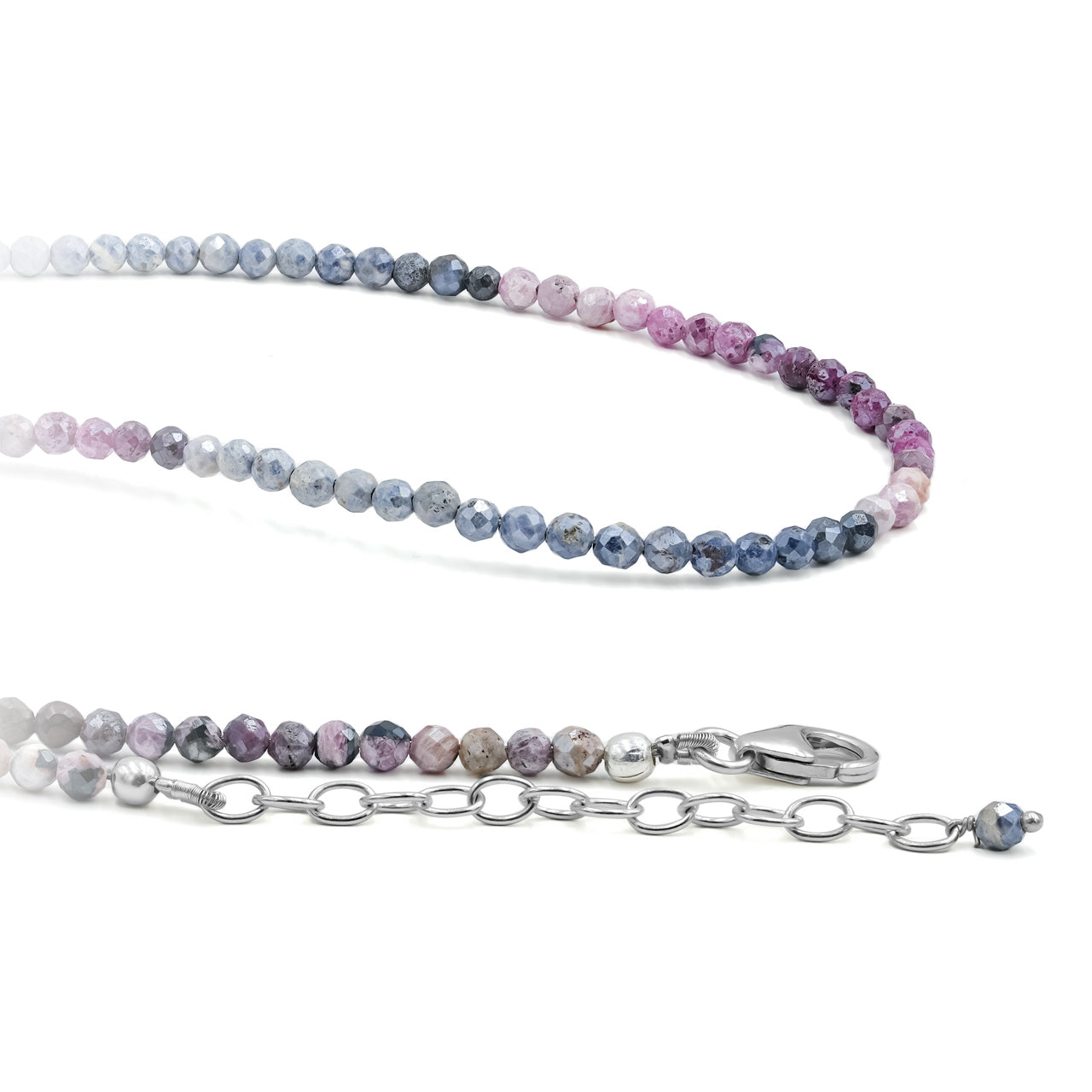 Starborn Sapphire and Ruby Round Faceted Bead Chain Necklace