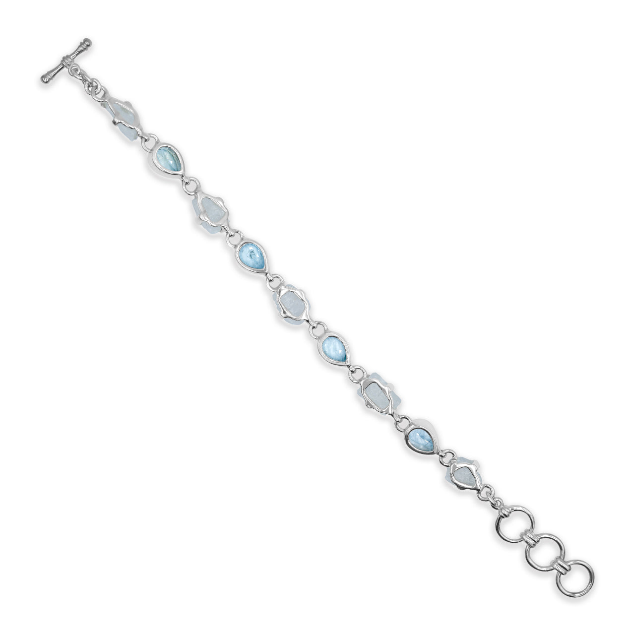 Pulsera Starborn con topacio azul y piedra lunar arcoíris en bruto en plata de ley