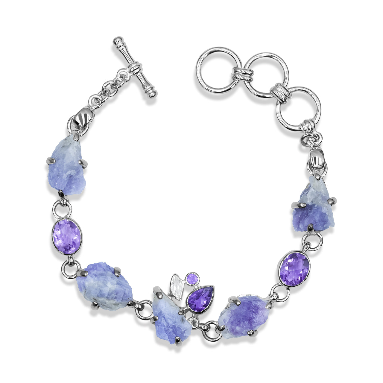 Starborn Amethyst, Fluorescent Hackmanite, and White Topaz Bracelet in Sterling Silver