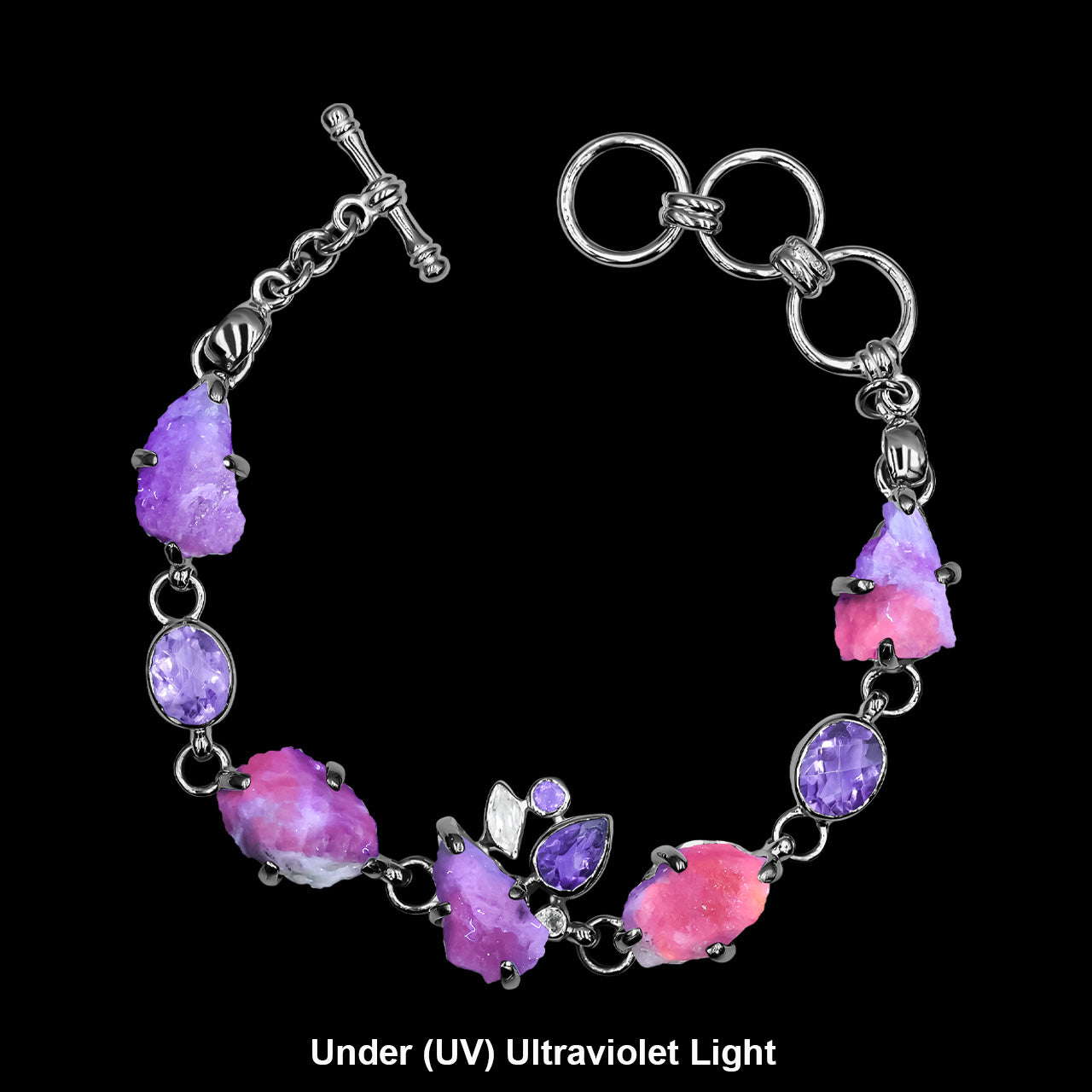 Starborn Amethyst, Fluorescent Hackmanite, and White Topaz Bracelet in Sterling Silver