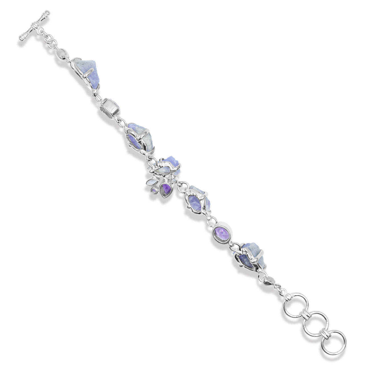 Starborn Amethyst, Fluorescent Hackmanite, and White Topaz Bracelet in Sterling Silver