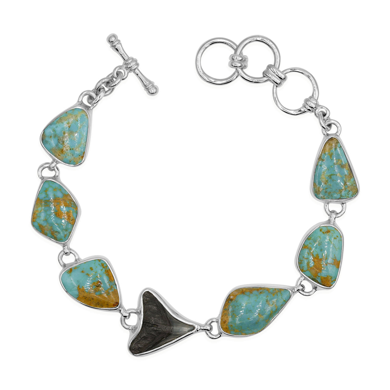 Starborn New Arizona Turquoise with Fossil Shark Tooth Bracelet in Sterling Silver