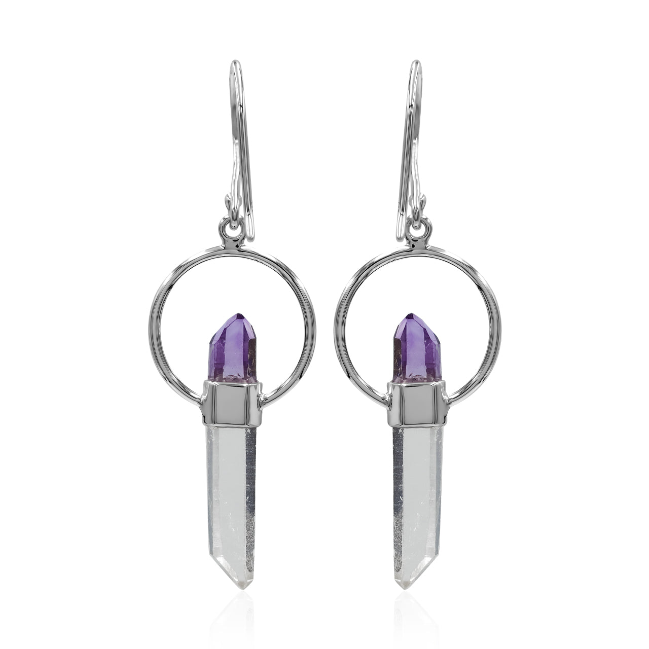 Starborn Quartz Crystal with Vera Cruz Amethyst Earring in Sterling Silver